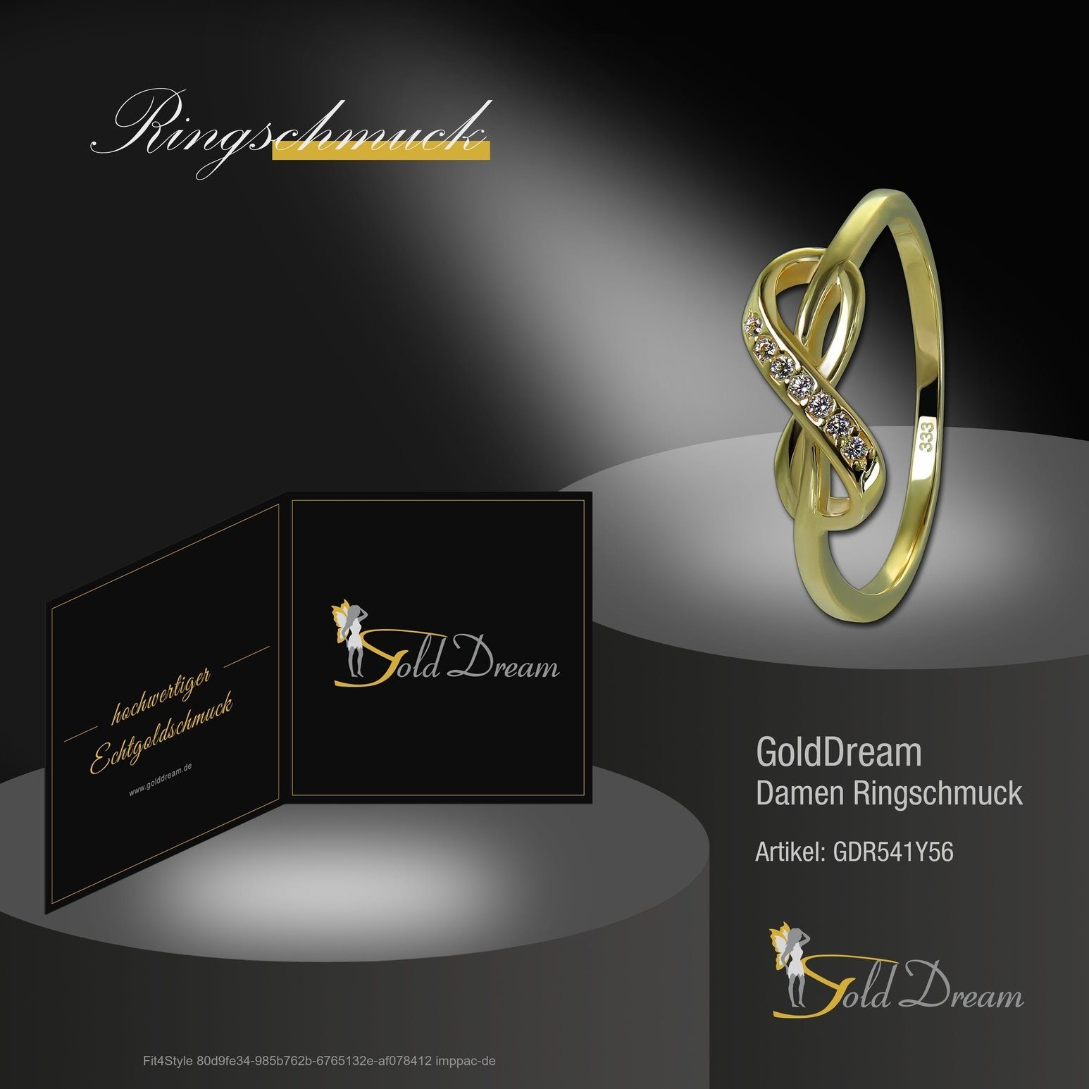 GoldDream Goldring Gr.56 Farbe: Damen (Fingerring), Gelbgold GoldDream - Ring Karat, Infinity gold, Gold Ring Infinity 333 weiß 8