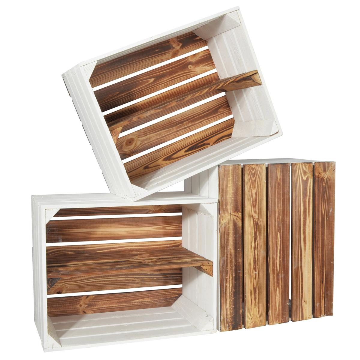 CHICCIE Holzkiste Langes Regal Geflammt Weiß günstig online kaufen