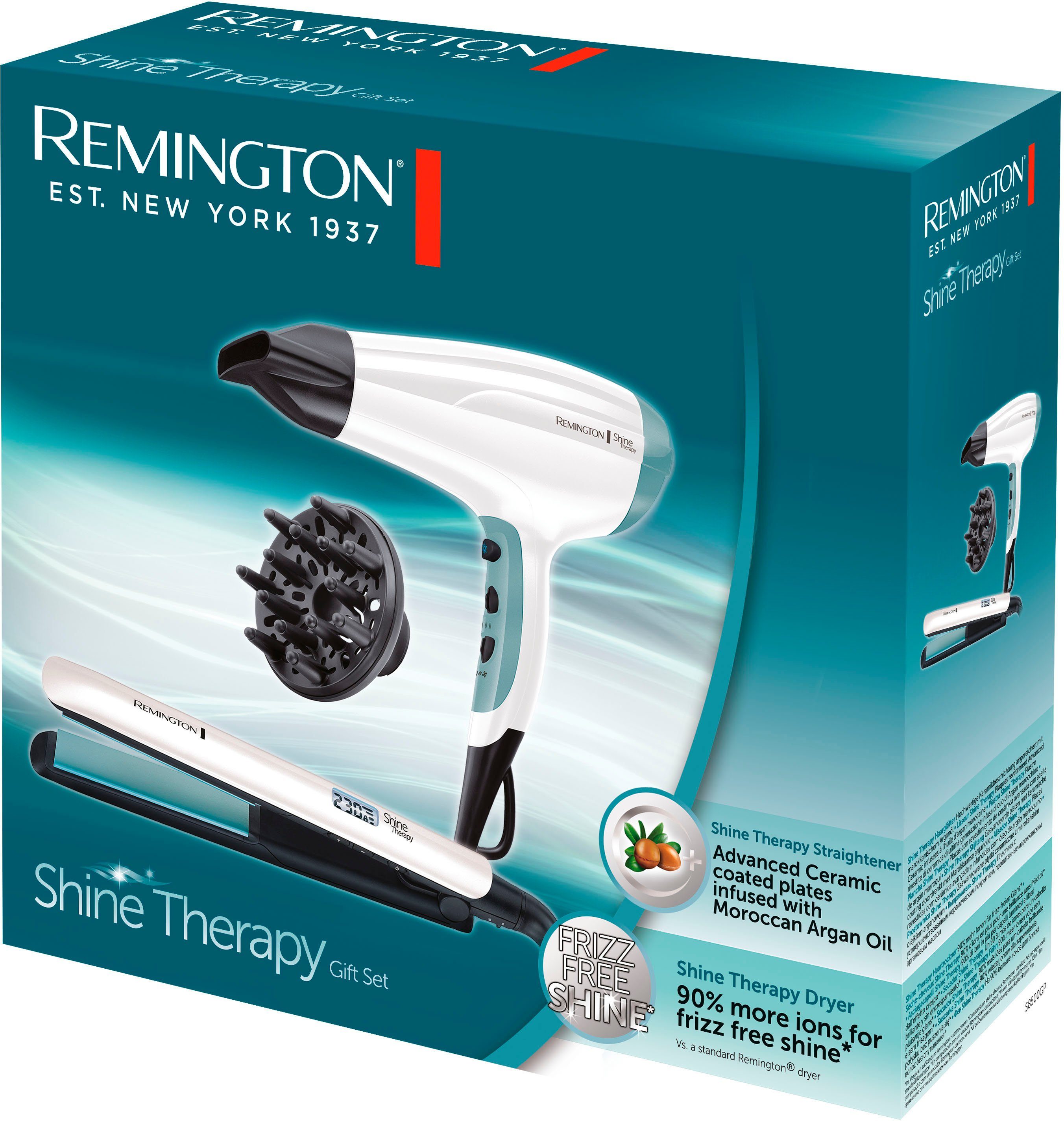 Haartrockner Therapy und Haarglätter Geschenk-Set, Remington Haartrockner mit bestehend 2300 S8500GP Keramikbeschichtung aus Shine W,