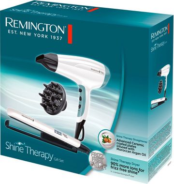 Remington Haartrockner Shine Therapy S8500GP Geschenk-Set, 2300 W, bestehend aus Haarglätter mit Keramikbeschichtung und Haartrockner