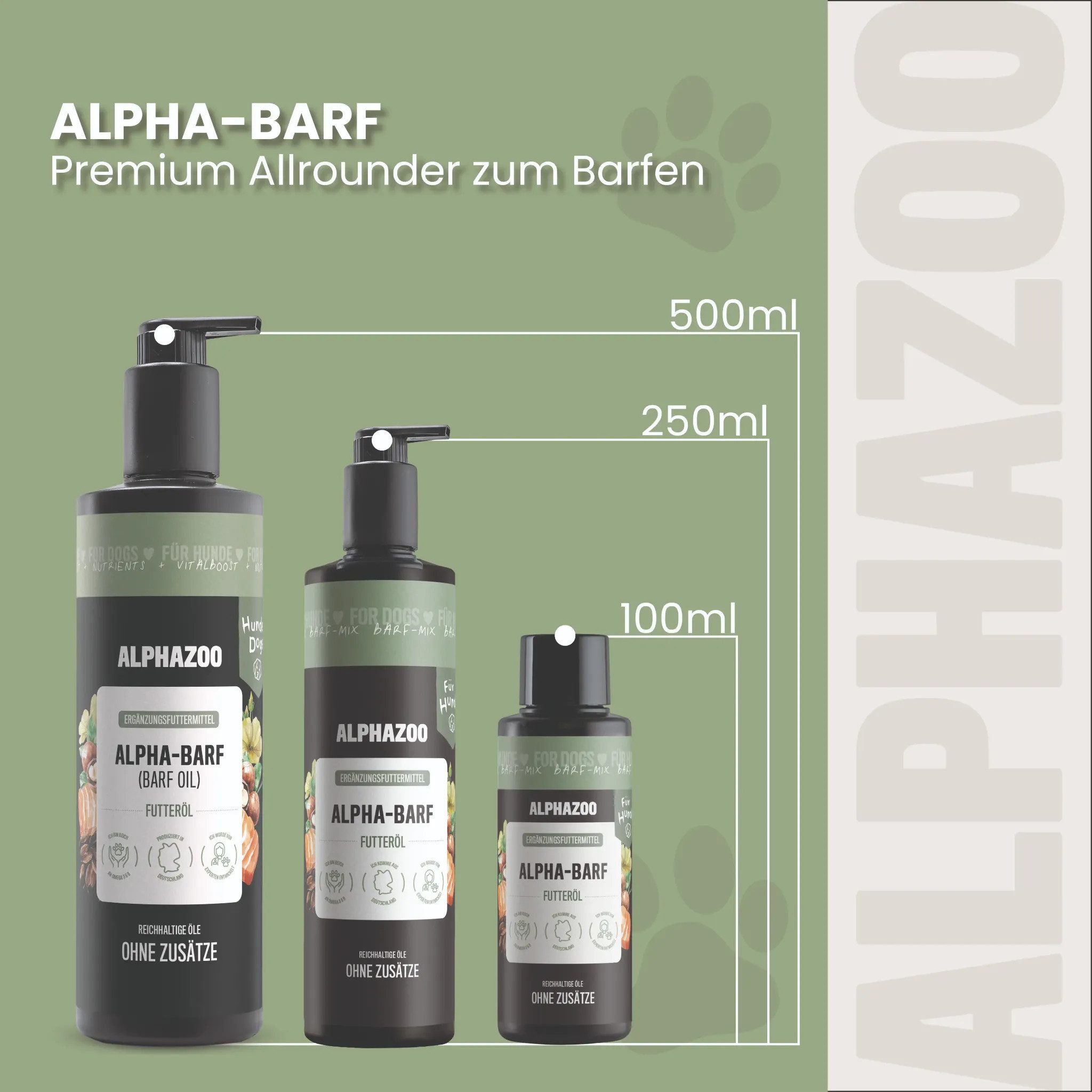 ALPHAZOO Alpha-Barf Futteröl für Hunde 500 ml Barf-Öl, Ergänzungsfutter für: Hunde