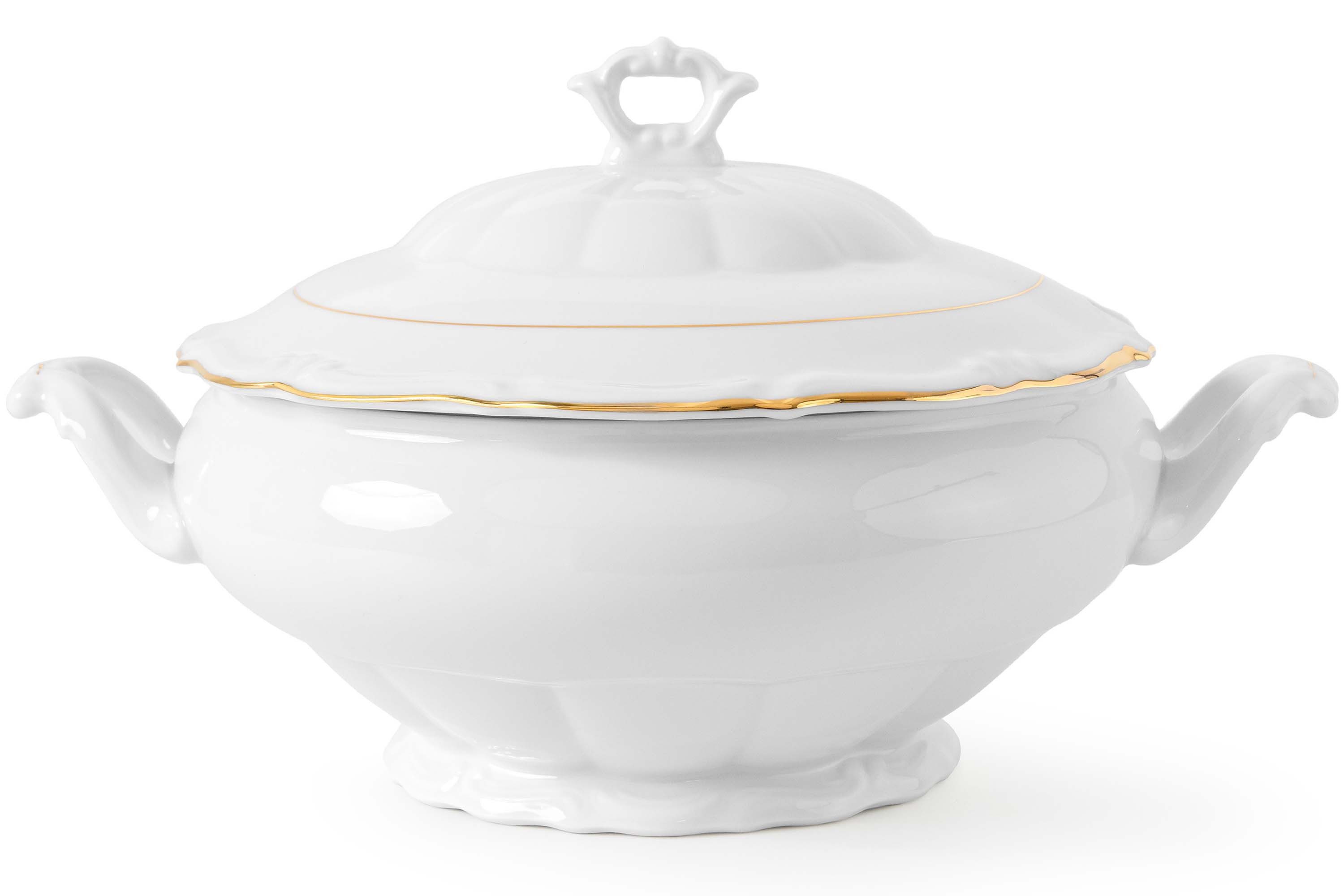 KONSIMO® Suppenschüssel CHODZIEZ MARIA TERESA Suppenschüssel, Suppenterrine, Porzellan, (1-tlg), mit Deckel, Premium-Porzellan, Handdekoration in echtem Gold
