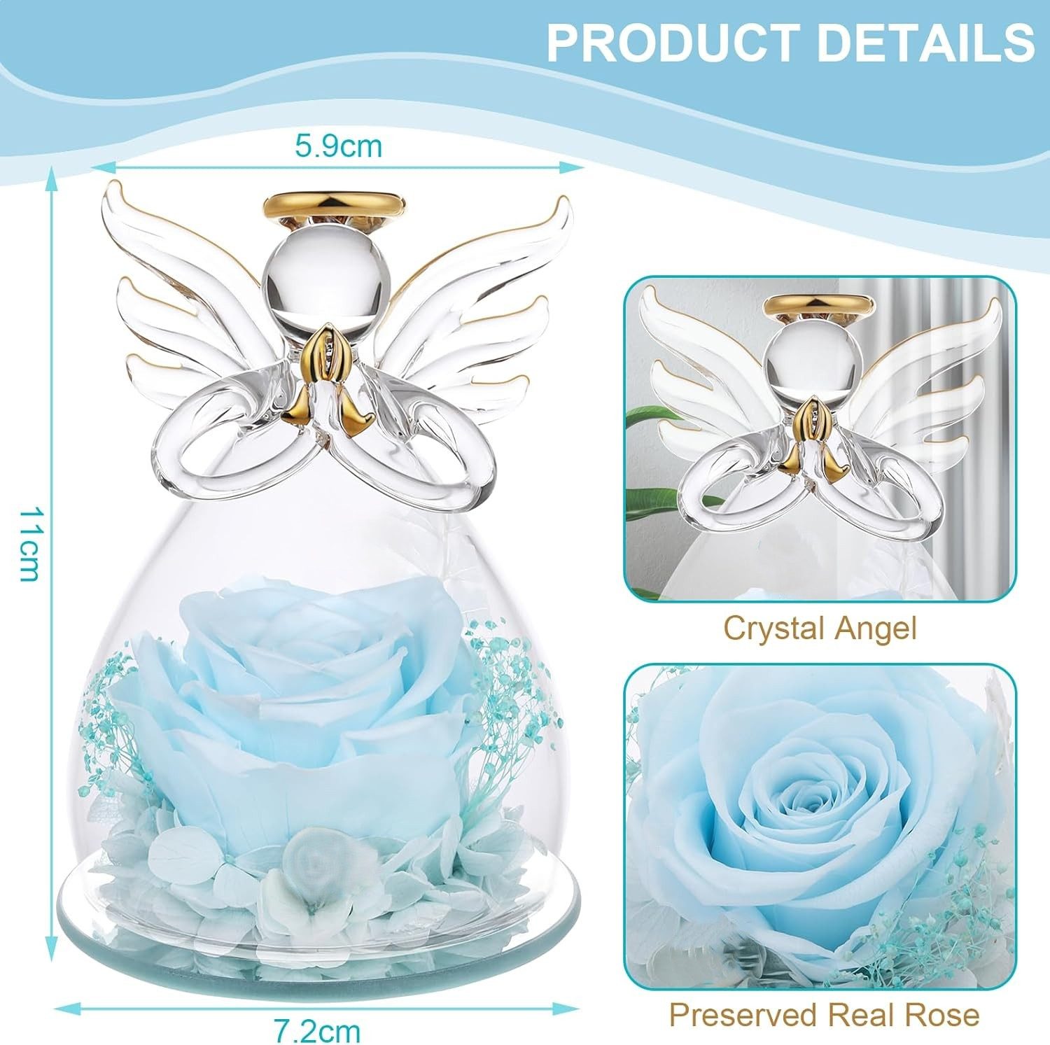 Kunstblume Engel-Glaskuppel mit ewiger Rose – Schutzengel-Dekoration, Tidy
