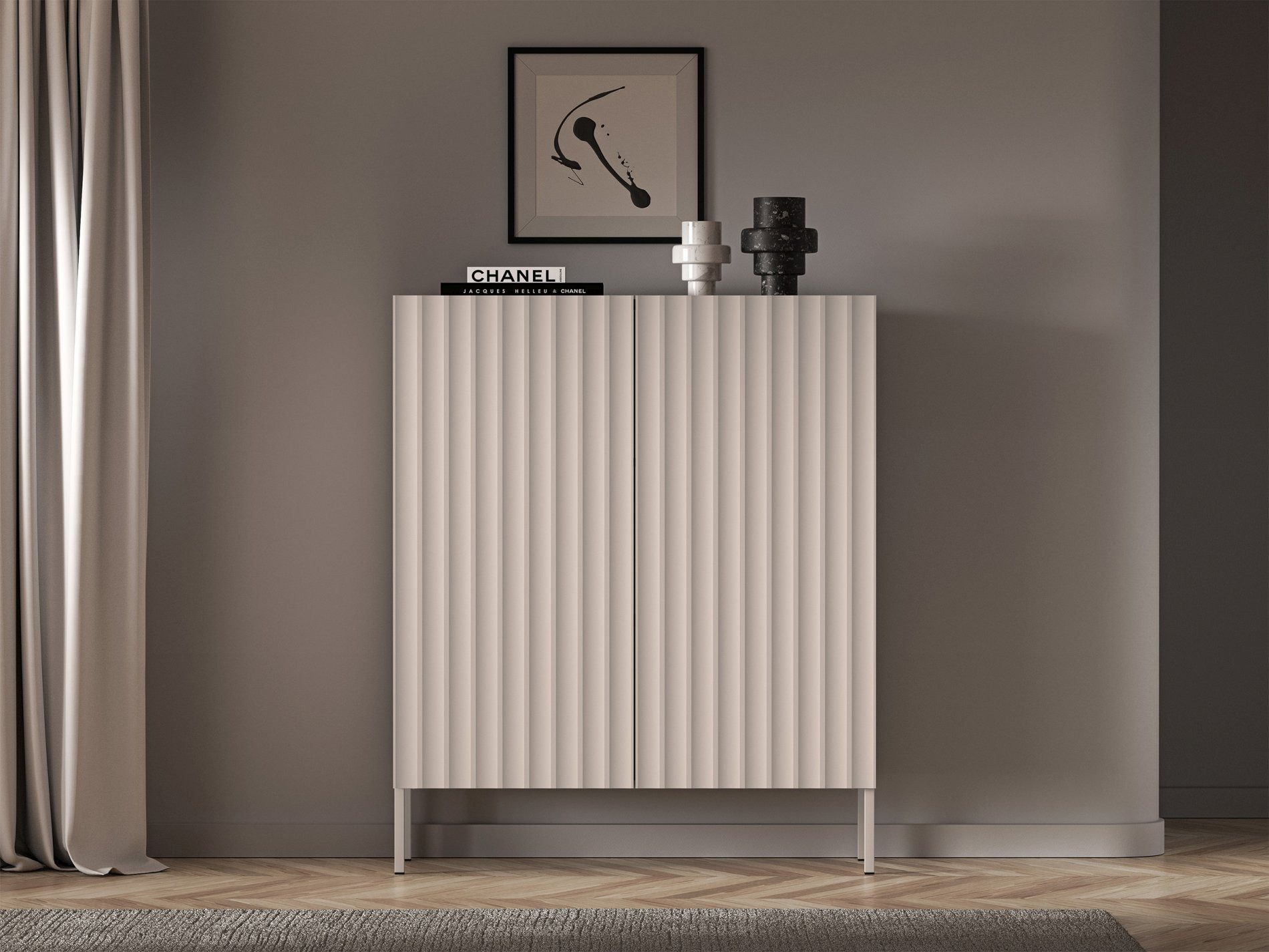 Selsey Highboard DERRIVA, 2-türig mit geriffelten Fronten, 3 Fächern, 120x100x37 cm