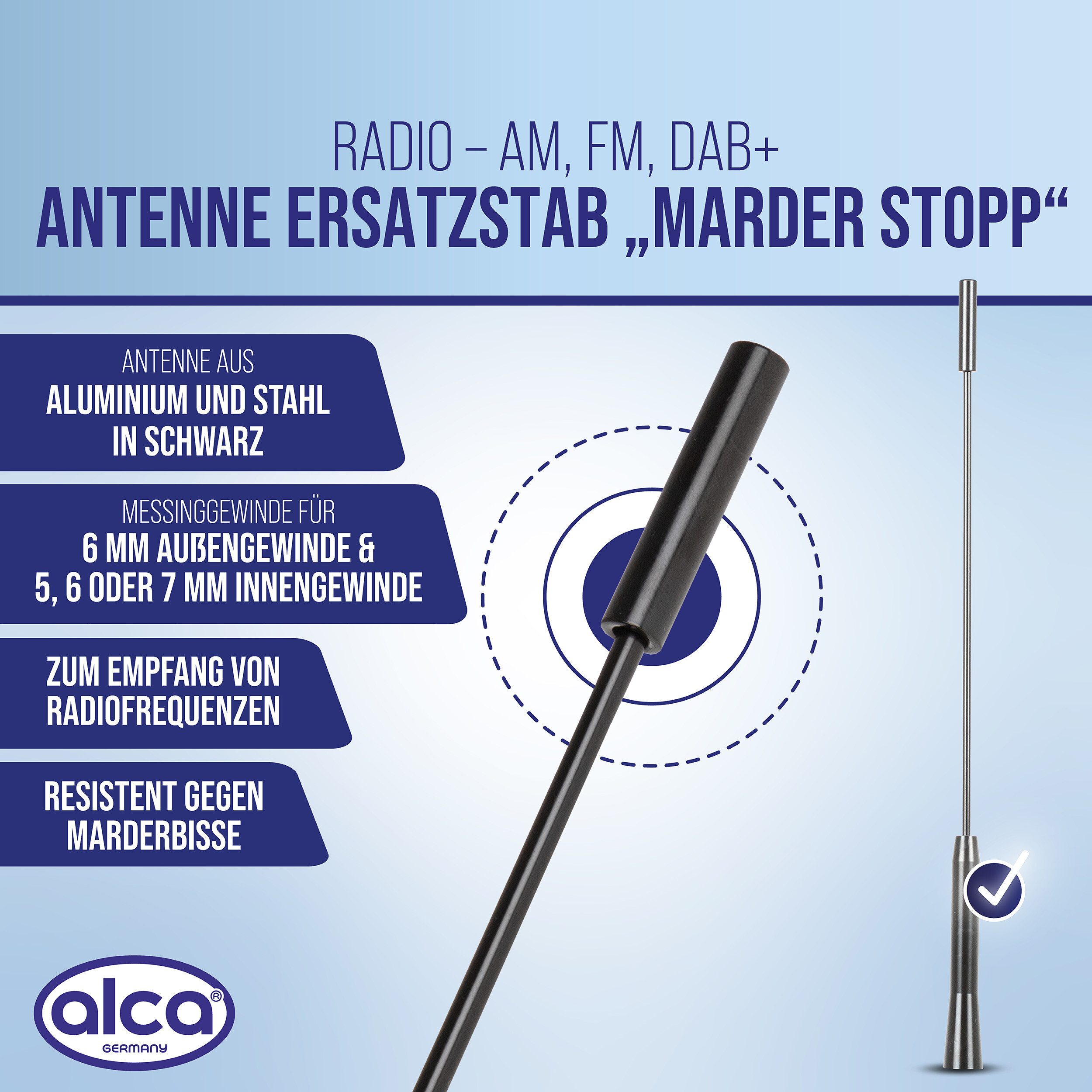 alca Dachantenne AM FM DAB+ Auto Marder-Stopp 27 cm schwarz M4 M5 M6 Autoradio-Ersatzantennenstab (AM/FM)