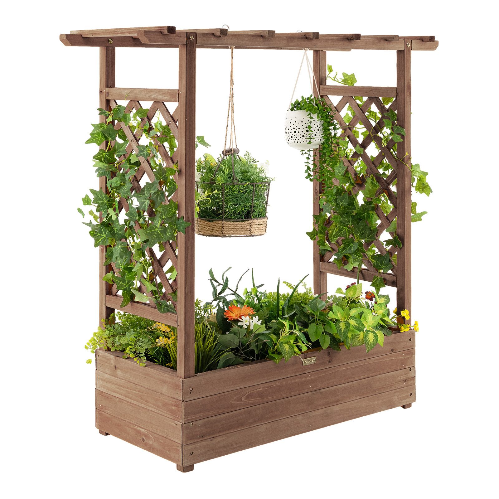 COSTWAY Hochbeet, mit Rankgitter & hängendem Dach, für Kletterpflanzen, 100x44x113,5 cm