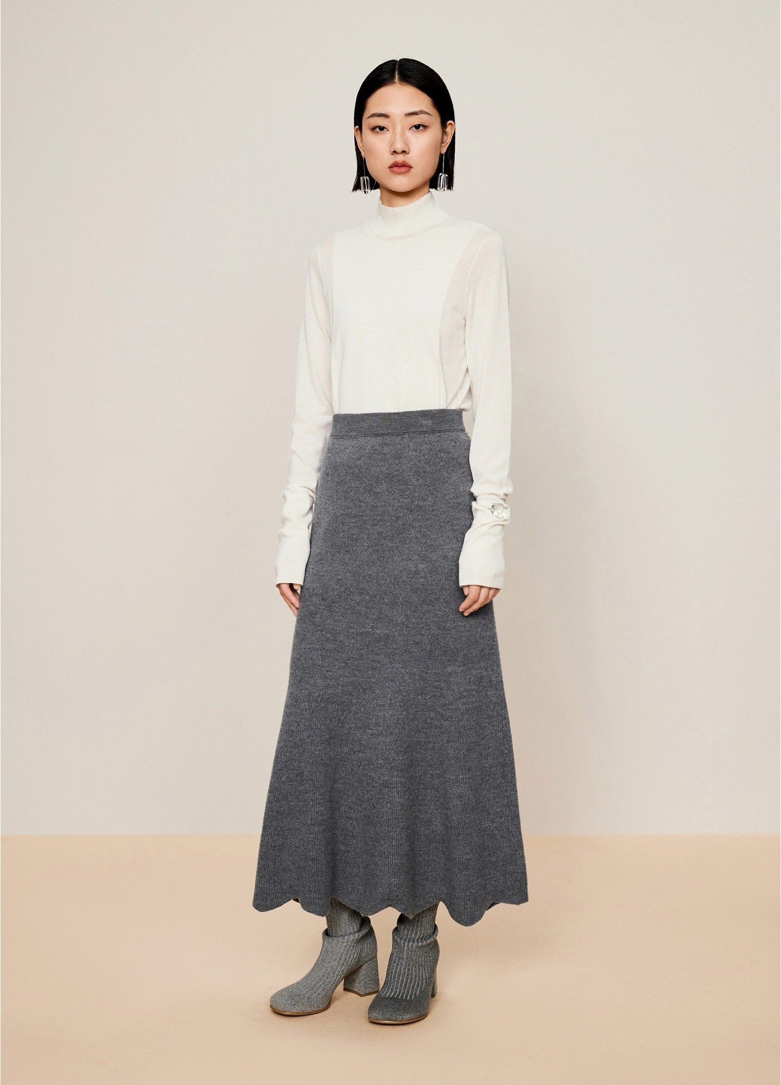 LESS Strickpullover Damen Slim Pullover mit langen Ärmeln Off-White