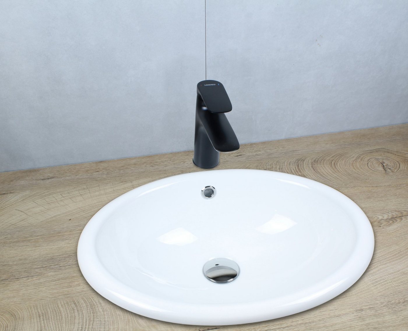 Thumbnail - HAGO Aufsatzwaschbecken Keramik Waschbecken oval 490x405x195 mm weiß mit Überlauf Einbauwaschb