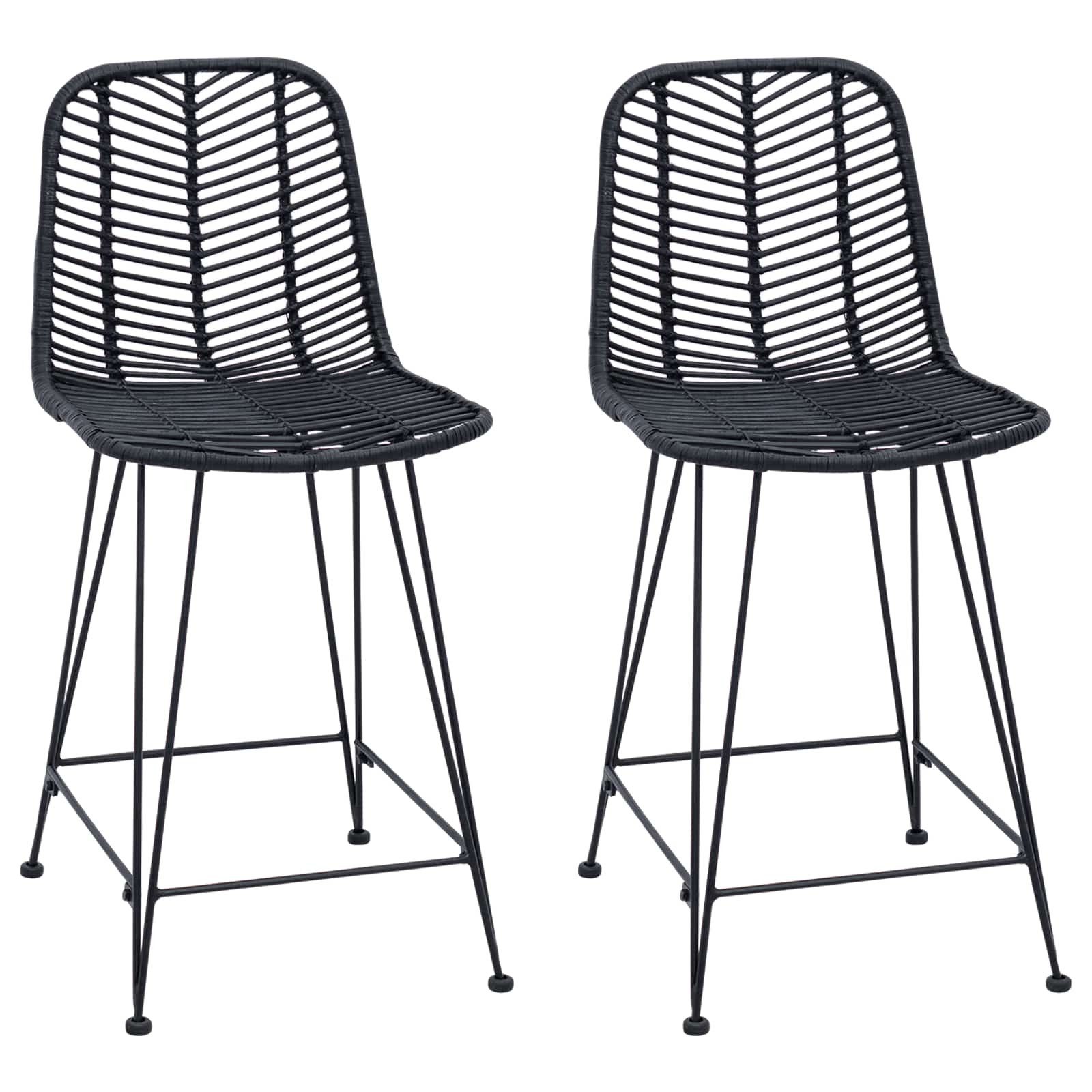vidaXL Barhocker Barstuhl 2 pcs Schwarz 44,5 x 54,5 x 97,5 cm Rattan und Eisen (2 St)