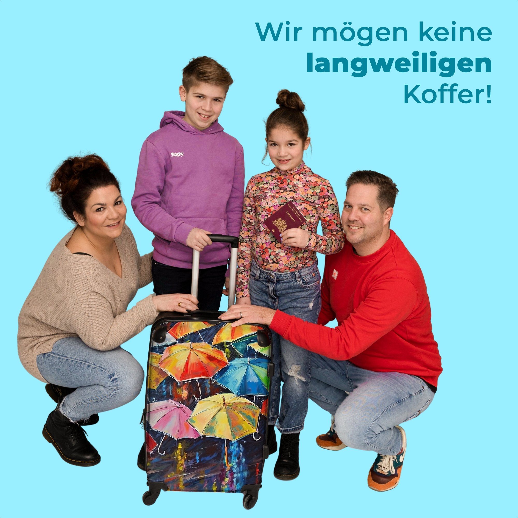 67x43x25cm Aufgabegepäck Kunst Große - Koffer Trolley - Rollen, mit 4 - 4 Regenbogen, NoBoringSuitcases.com© Regenschirme Malerei Reisekoffer - Rollkoffer Rollen