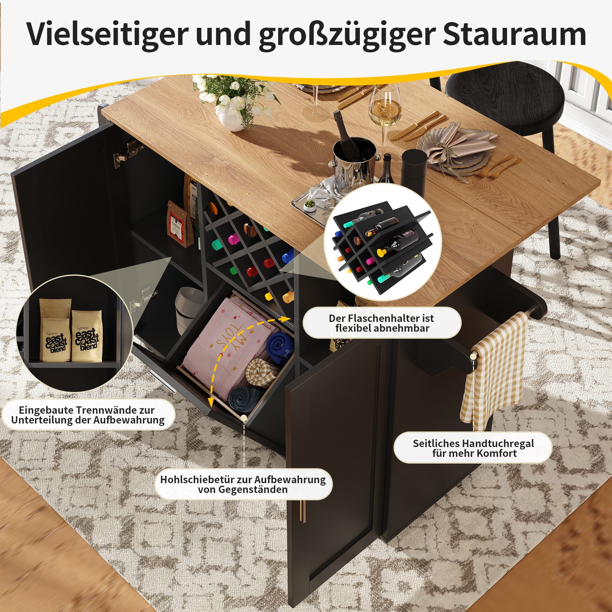 Yorbay Küchenwagen Kücheninsel mit erweiterbarer Arbeitsplatte, günstig online kaufen