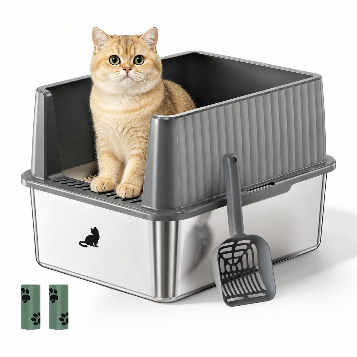Zedelmaier Katzentoilette ZEDELMAIER Edelstahl Katzenklo mit hohem Rand für große Katzen