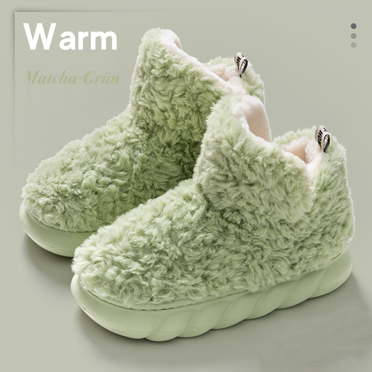 Daisred Damen Warme Hausschuhe Stiefel Gestrickte Hausschuhe Winterschuhe Grün Mode Plüsch