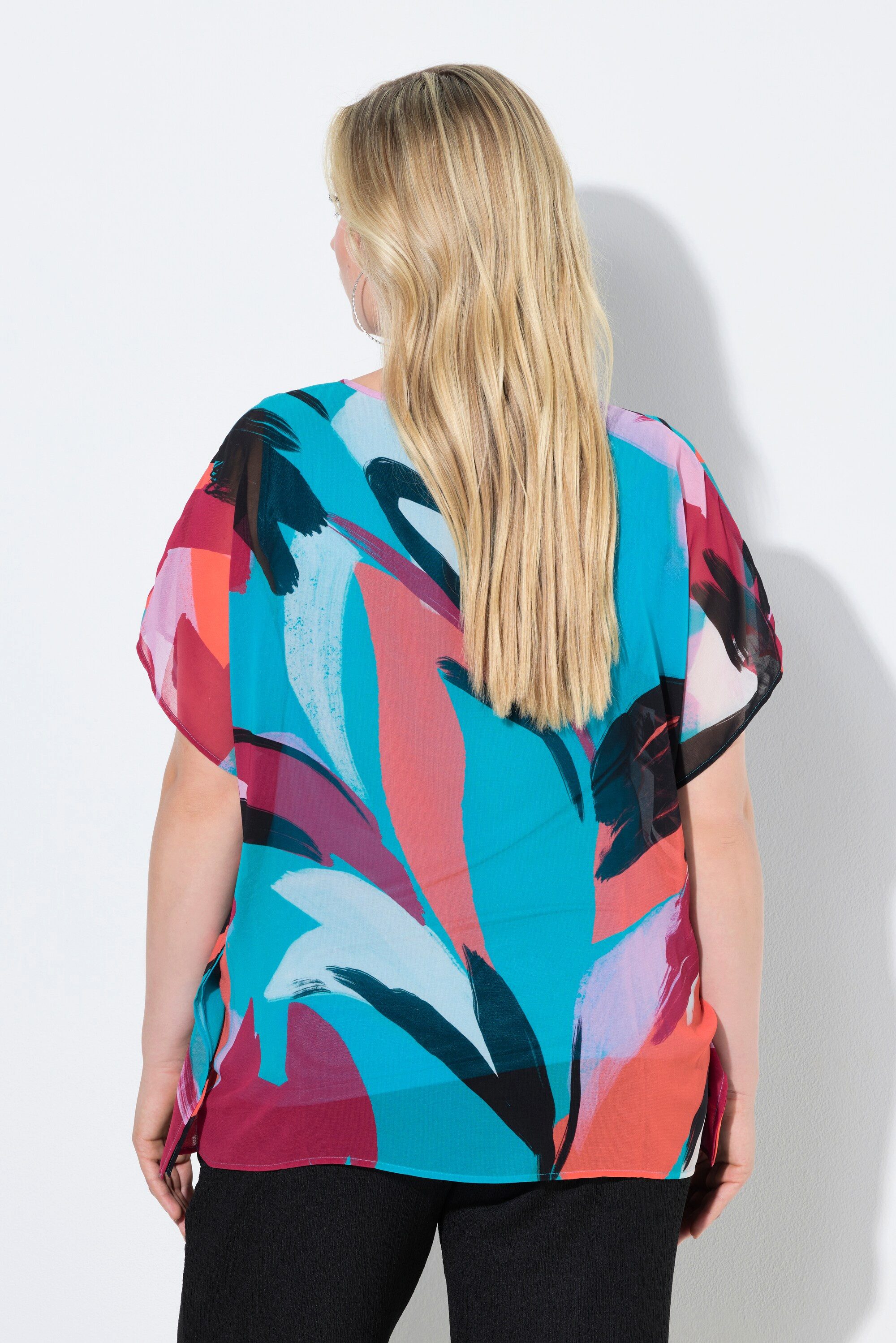 Ulla Popken Longbluse Chiffon-Tunika doppellagig Rundhals Halbarm