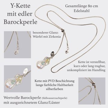 Célia von Barchewitz Y-Kette "BLICKFANG" lange Halskette mit XL Barockperle und Zirkonia Anhänger, mehrere Tragevarianten