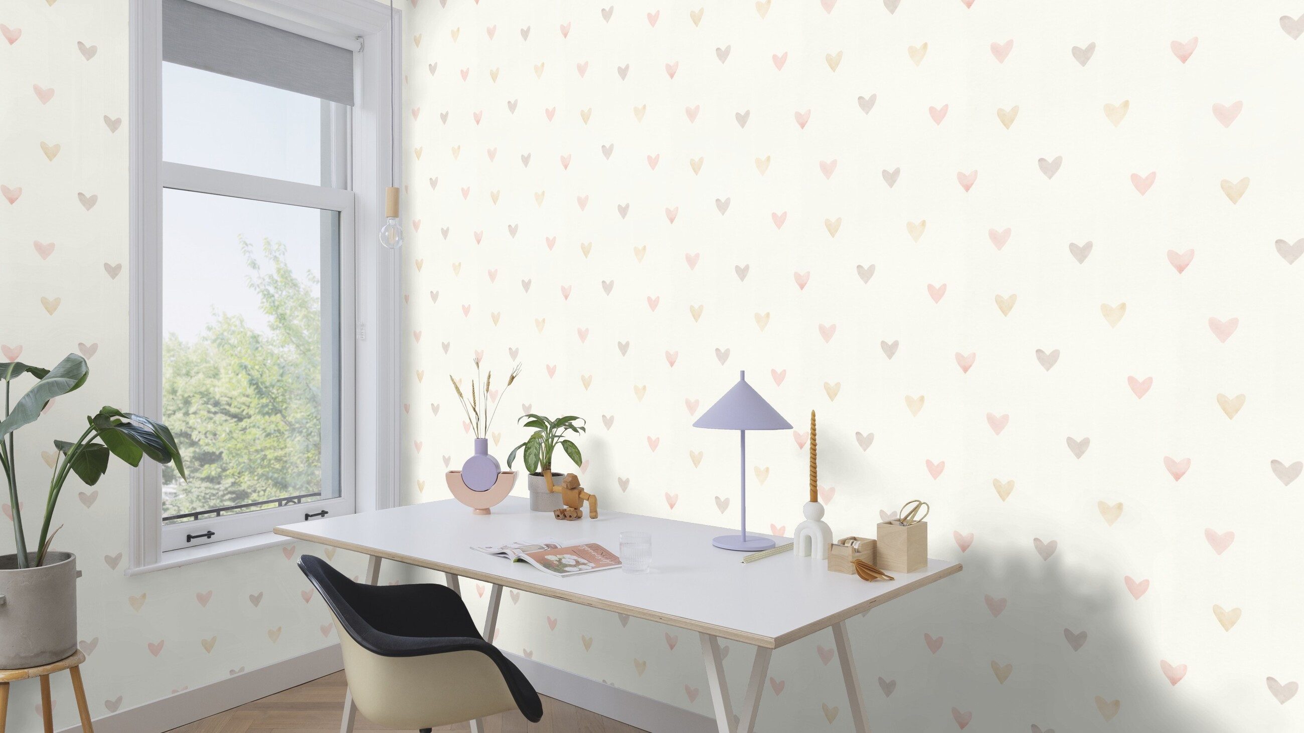 Rasch Vliestapete 301717 - Kinderzimmer-Tapete mit bunten Herzen in Aquarelloptik, strukturiert, gemustert, (1 Rolle, 1 St), Aquarell-Optik – Bild 5 von 5