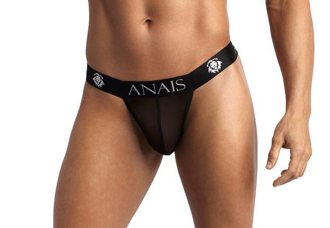 String Herren Jock Strap Slip in schwarz aus transparentem Netzmaterial, mit