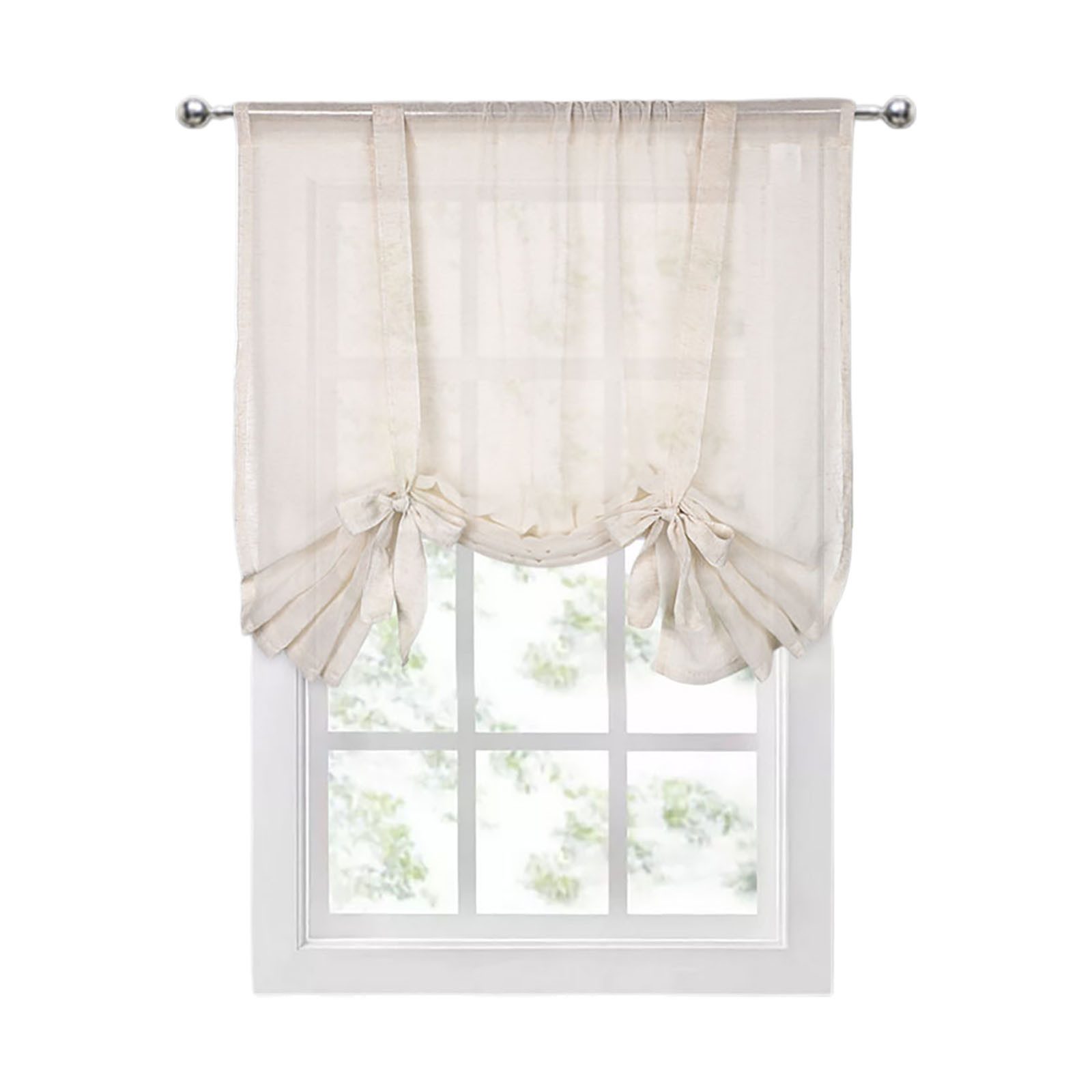 Jibenhome Raffrollo Creme Vintage Vorhang mit Bindebänder Leinen,Stangentas günstig online kaufen