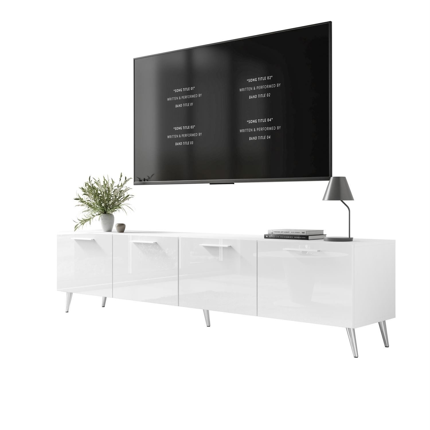 ALLHOUSE24 TV-Schrank LOGANTE 200 cm weiß Hochglanz/weiß mit Griffen Unterschrank Lowboard Breite 200 cm