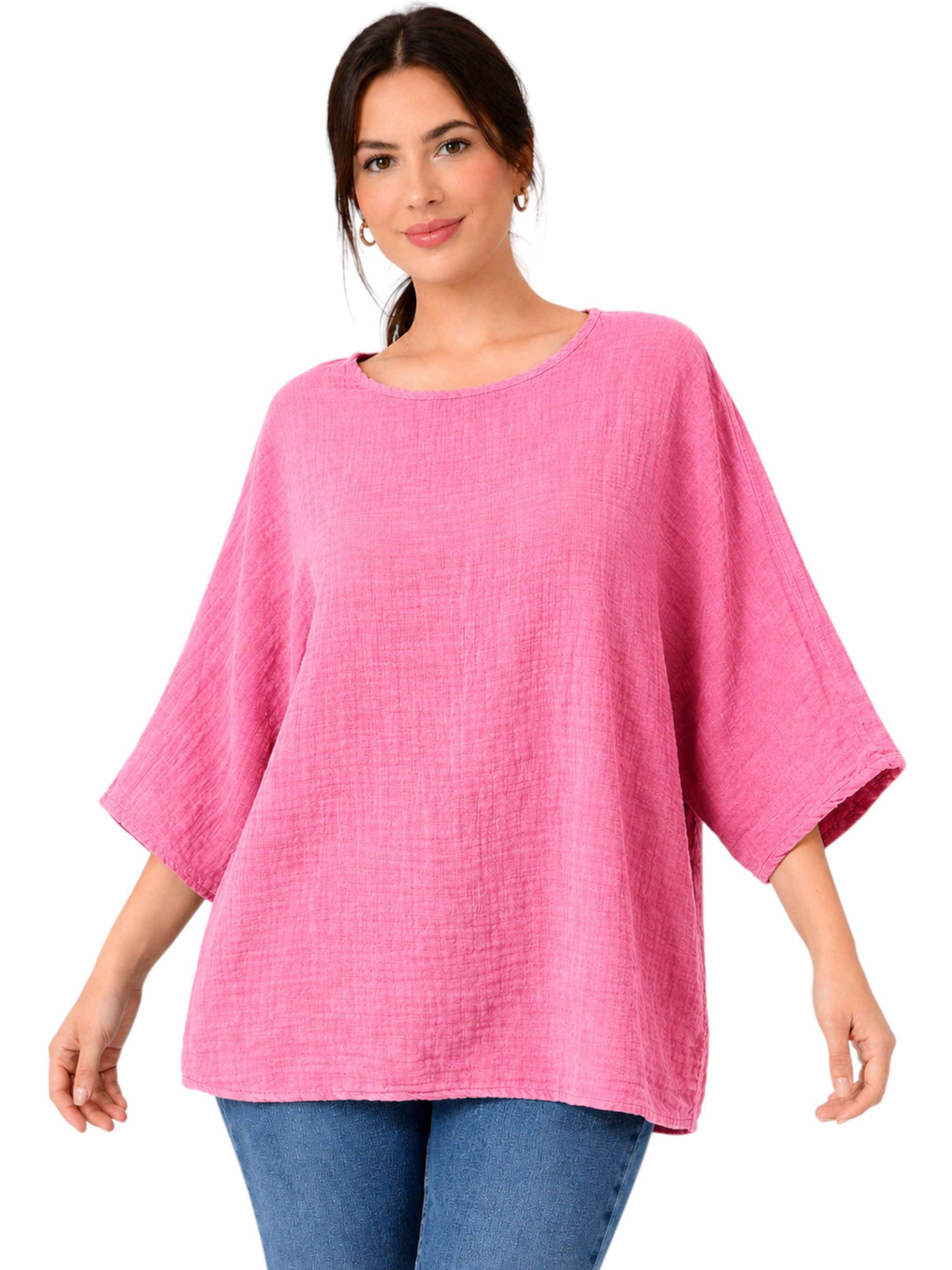 WENOR Blusentop Damen Musselin Oversize Bluse Fledermausärmel lockerer Schnitt, weiter Fall, luftige Sommer Tunika