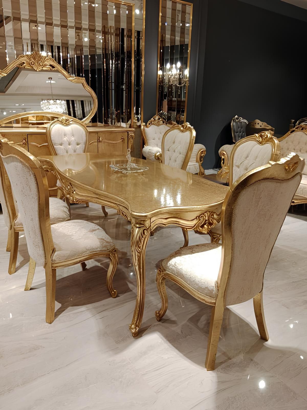Xlmoebel Esstisch Klassischer Holztisch 200x110cm in Gold für Esszimmer (200 x 110 cm), Made in Europa