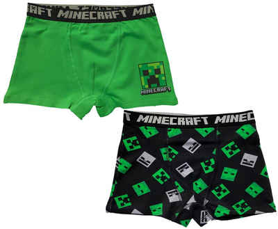 Minecraft Boxershorts »MINECRAFT BOXERSHORTS 2er Pack Jungen Gr. 116 128 140 152 Doppelpack grün und Schwarz Kinder Unterhosen Alter 6 8 10 12 Jahre«
