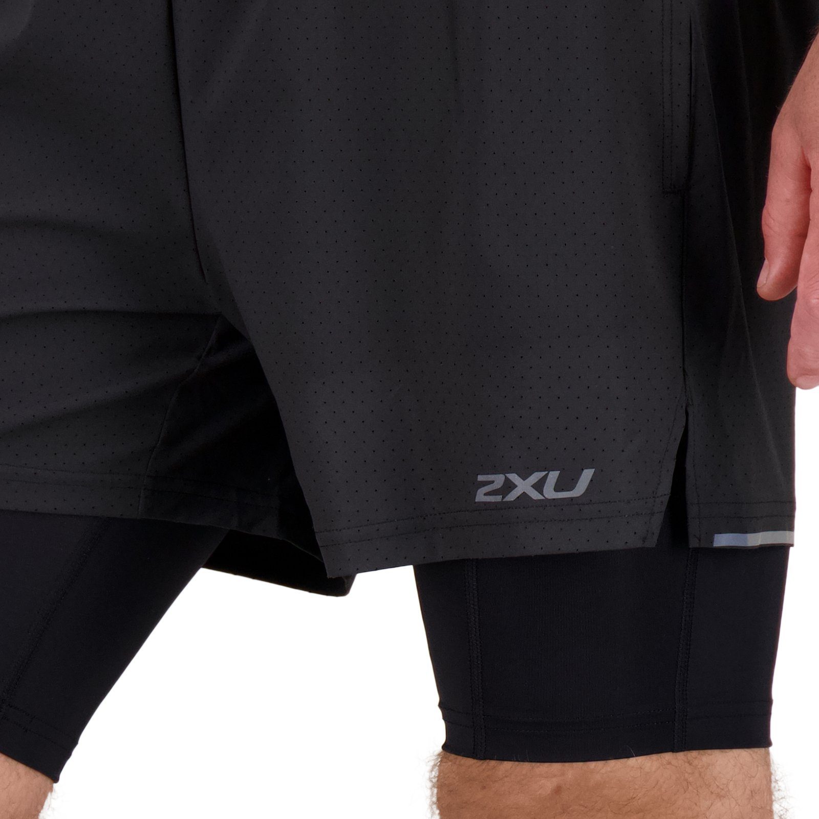 2xU Trainingsshorts Bund Aero Shorts Flacher, 2-in-1 - 5inch - Innere Kompressionsshorts Shorts äußere (1-tlg) Kompressionsshorts elastischer Perforierte