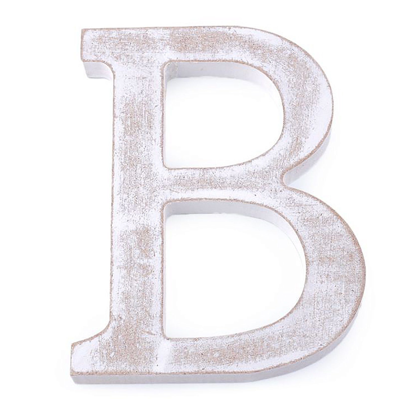 maDDma "B" Holzbuchstabe 3D Einzelbuchstabe weiß-vintage, 11 cm, Deko-Buchstaben