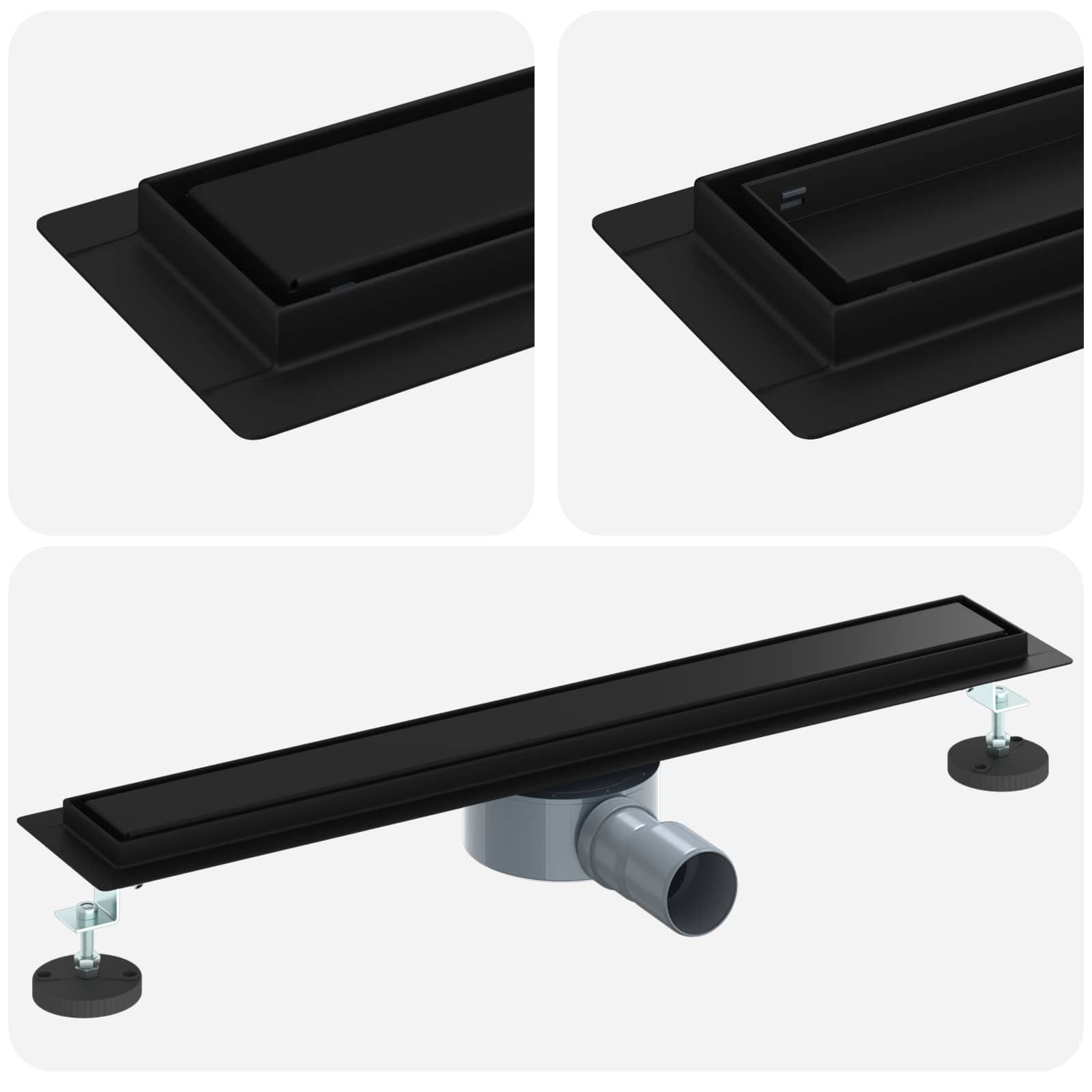 vidaXL Duschablauf 60 cm Duschablauf 2-in-1 mit 360 Siphon Schwarz 60 cm Edelstahl 304
