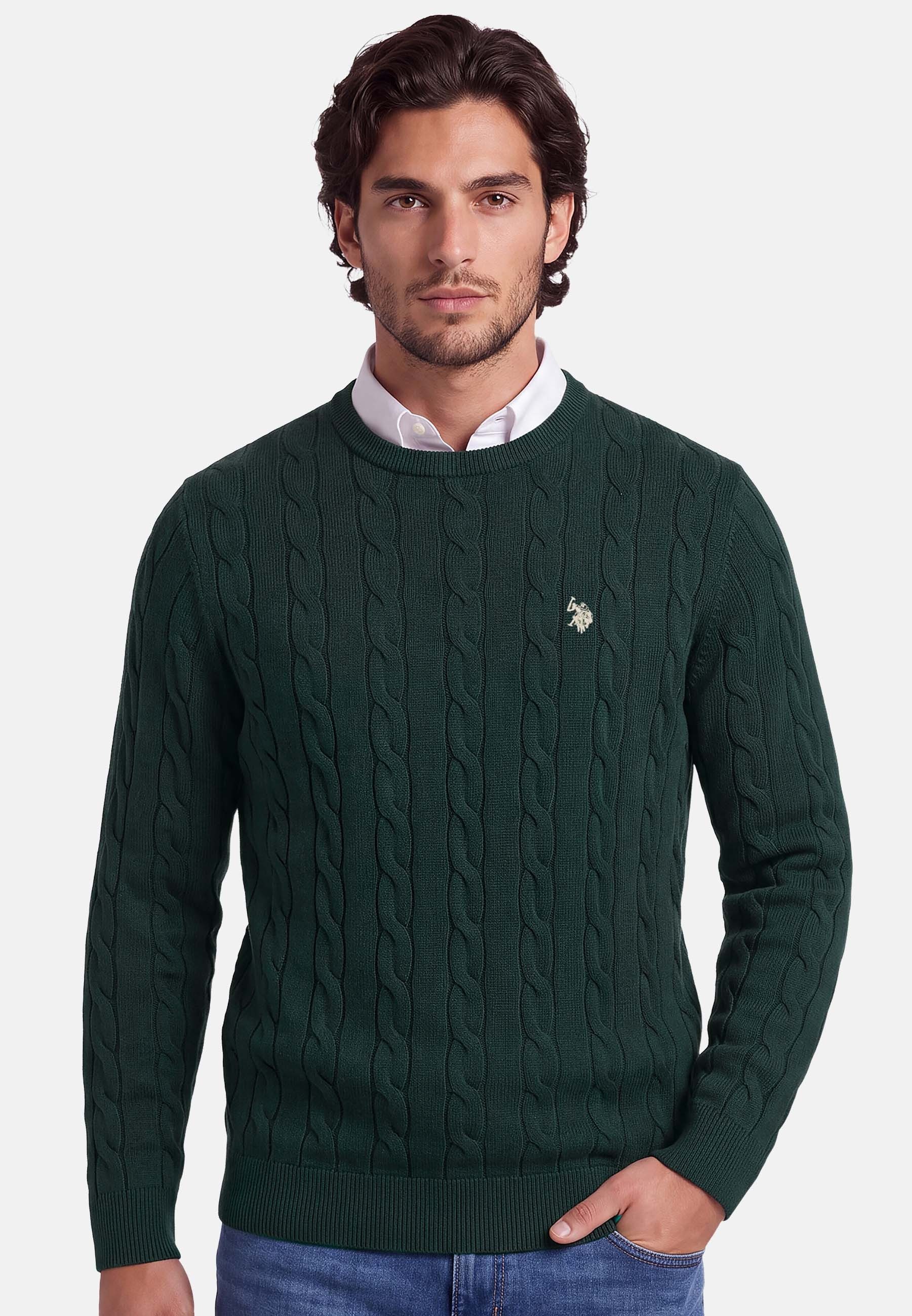 U.S. Polo Assn. Rundhalspullover USHenreyy – mit Zopfmuster und Rundhalsausschnitt