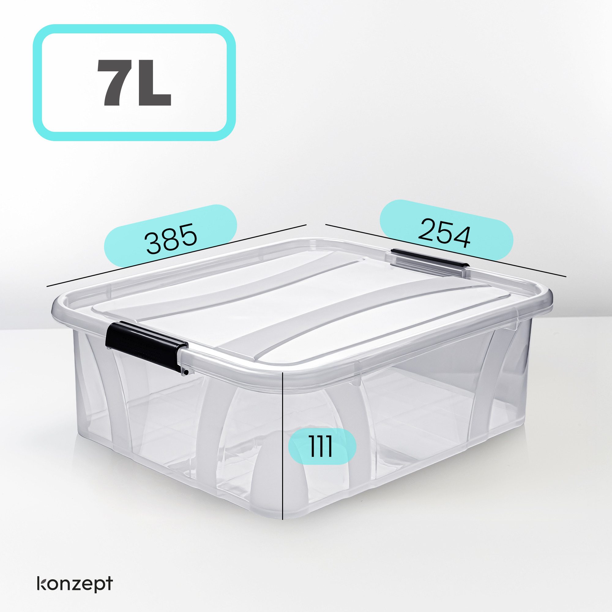 KONZEPT Aufbewahrungsbox mit Deckel, Stapelbox, BPA-frei, robuster Verschlussclips (Plastikbox Aufbewahrung Regalbox Spielzeugbox), 6 Größen wählbar 7 L- 14 L - 21 L - 32 L - 55 L - 80 L