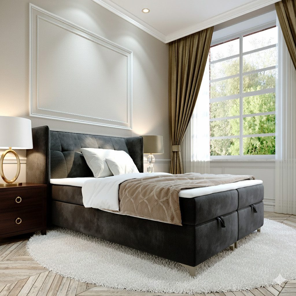 AN FURNITURE STORE Boxbett LOTOS mit Bettkasten, Matratze & Topper hoher Schlafkomfort, Boxspringbett inkl. Bettkasten und Topper