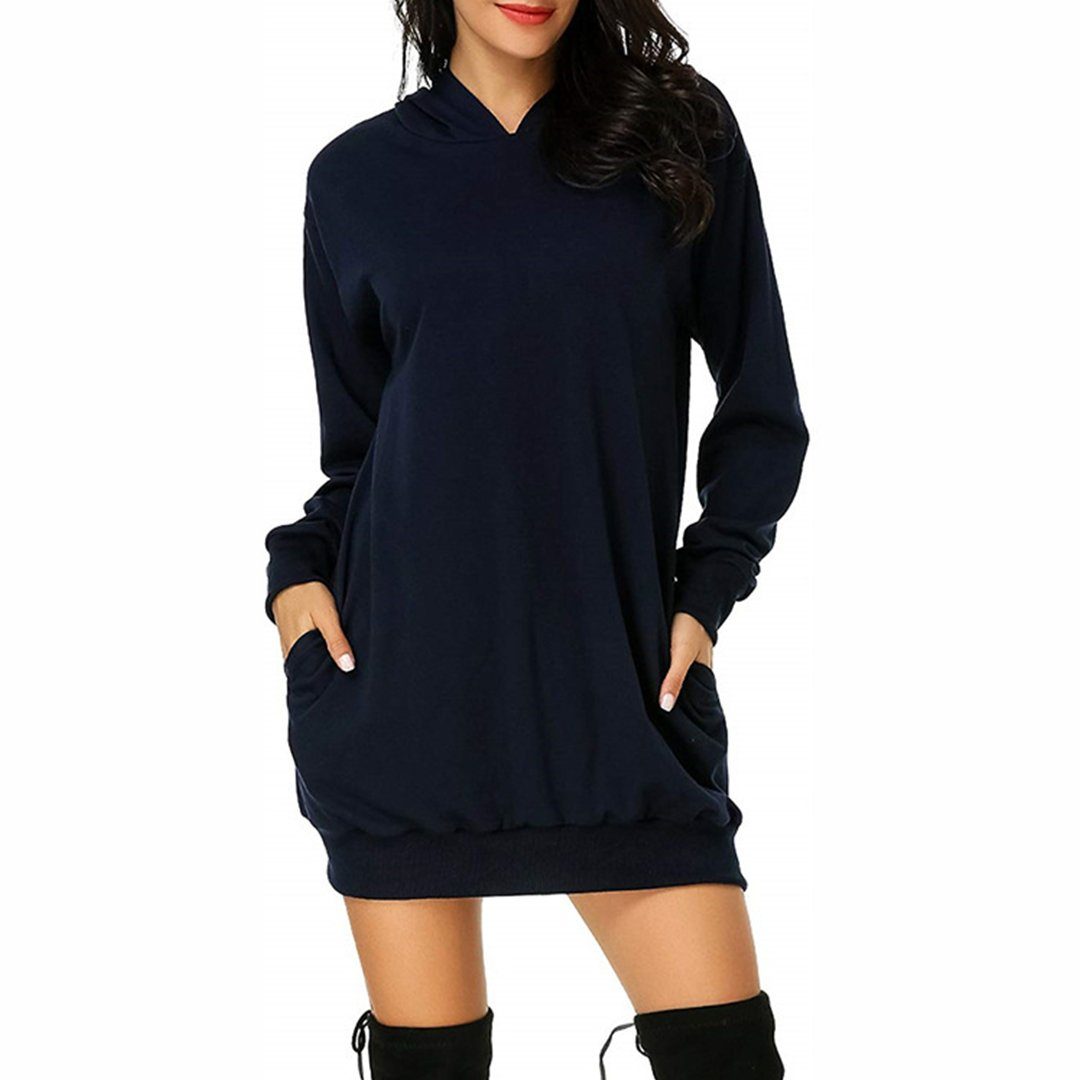 BEARSU Longshirt »Damen Kapuzenkleid, Pullover, Langarm-Sweatshirt,  Kapuzenoberteil, Herbst-Minikleid, Marineblau« online kaufen | OTTO