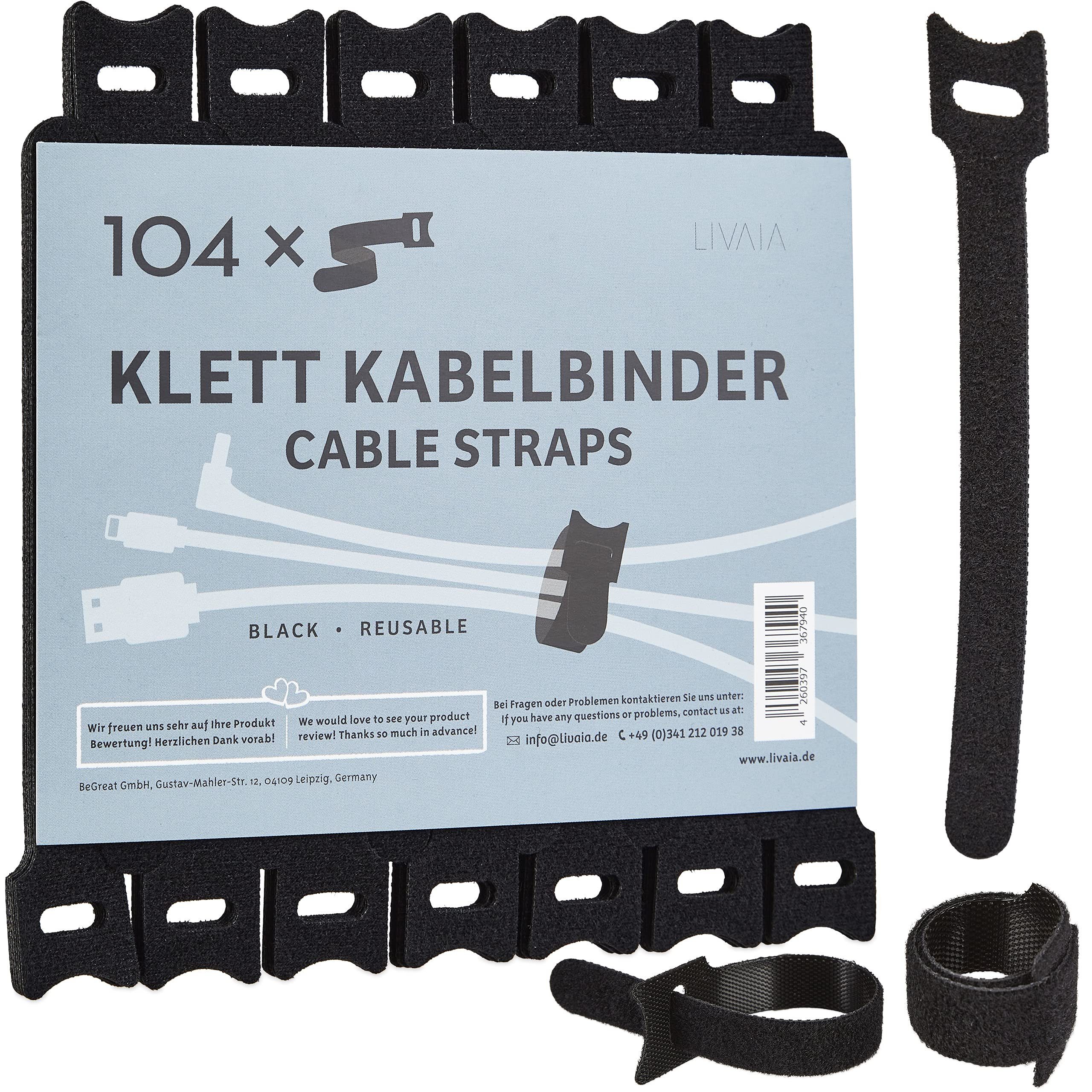 LIVAIA Kabelbinder Klett Kabelbinder Wiederverschließbar: 15cm für Kabelordnung 104 Stückreißverschluss