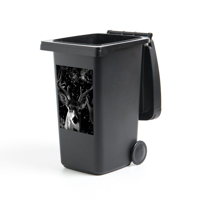 MuchoWow Wandsticker Botanische Hirsche mit hellen Kugeln auf dunklem Hintergrund - schwarz (1 St) Mülleimer-aufkleber Mülltonne Sticker Container Abfalbehälter