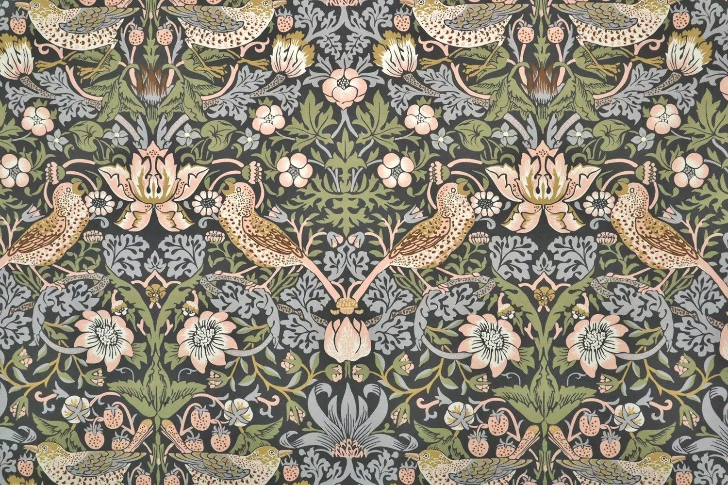 Stofferia Stoff Dekostoff Baumwolle Strawberry Birds Grau, Meterware