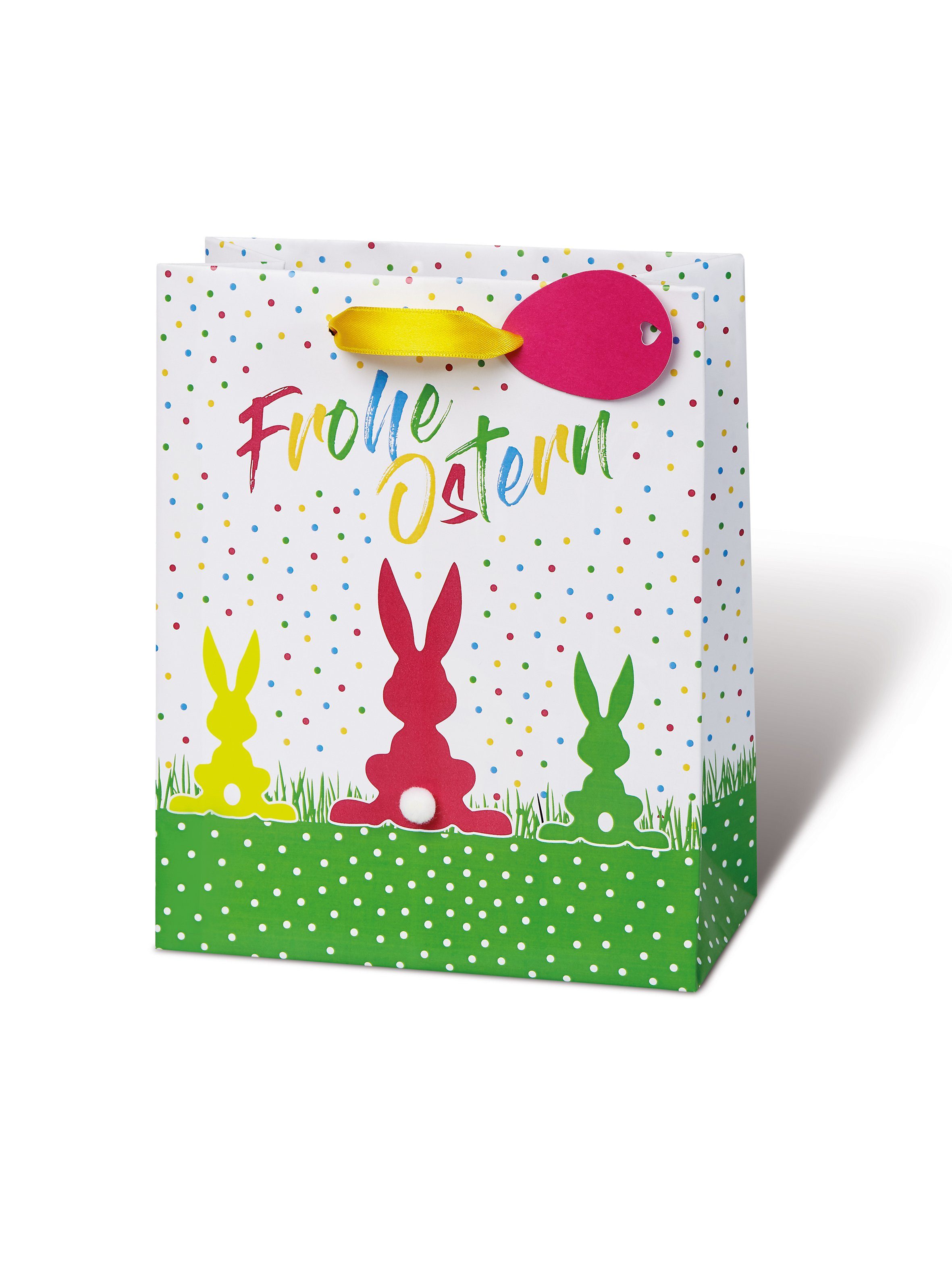 BSB Grußkarten Tasche medium A5 - 3 bunte Hasen - Frohe Ostern