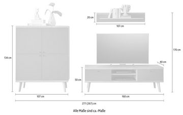 INOSIGN Wohnwand MAVAS, (Set, 3-St), in moderner Trendfarbe, Griffe aus Metall (Schwarz), Breite 337 cm