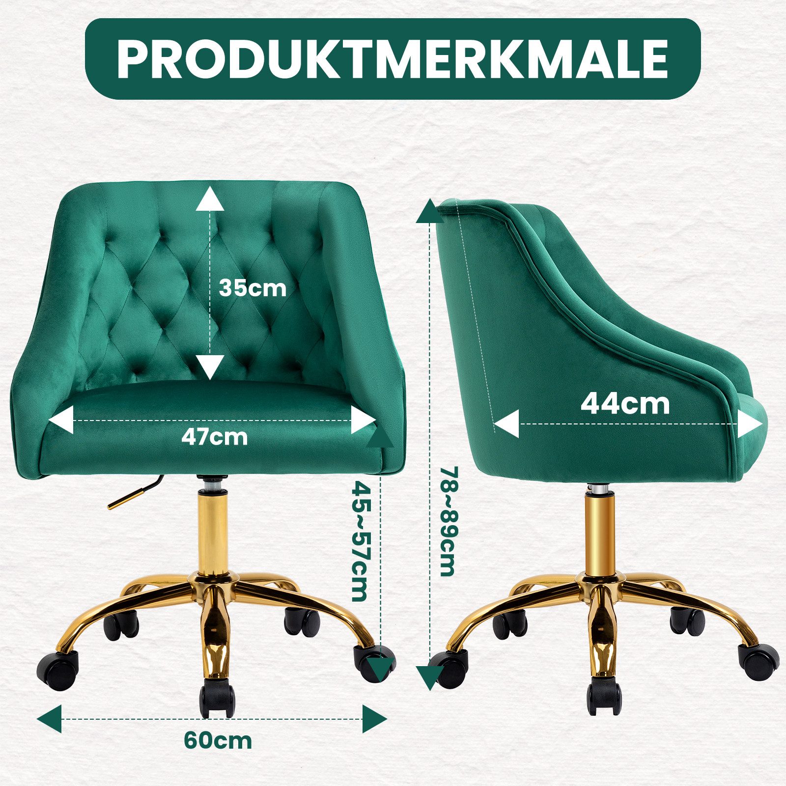Fiximaster Polsterstuhl mit ergonomischer Rückenlehne, höhenverstellbarer Samt-Schminkstuhl (1 St), Drehstuhl und Bürostuhl, 360° drehbar