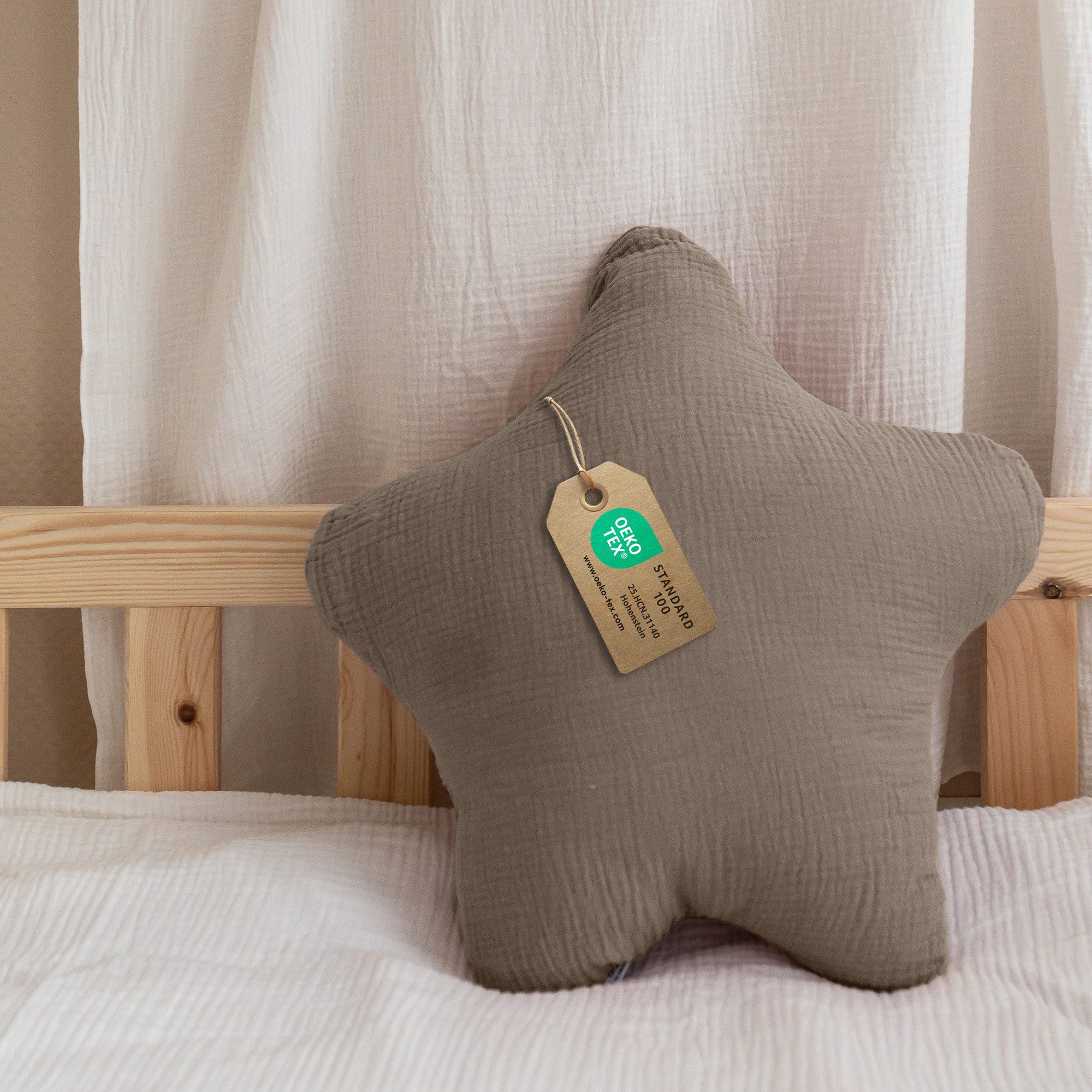 lilimaus Dekokissen Kuschelkissen Herz & Stern aus Musselin fürs Kinderzimmer, Kuschelkissen mit oder ohne Flatter - passend zu unserer Bettwäsche