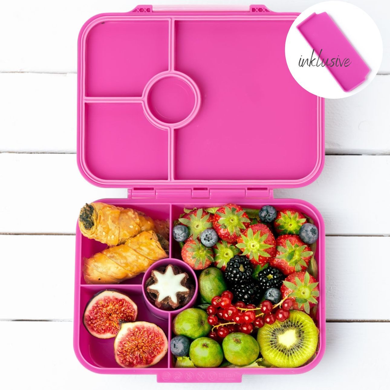 LEKKABOX Lunchbox Bentobox Brotdose, 4 Fächer - Kinder Vesperdose Brotbüchse Brotbox, Für feuchte Lebensmittel auslaufsicher, inkl. extra Trenner