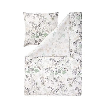 Bettwäsche Estella Bio Mako Satin Bettwäsche 155x220 Amora natur Blumen Wende, Estella, Bio Mako-Satin, 2 teilig