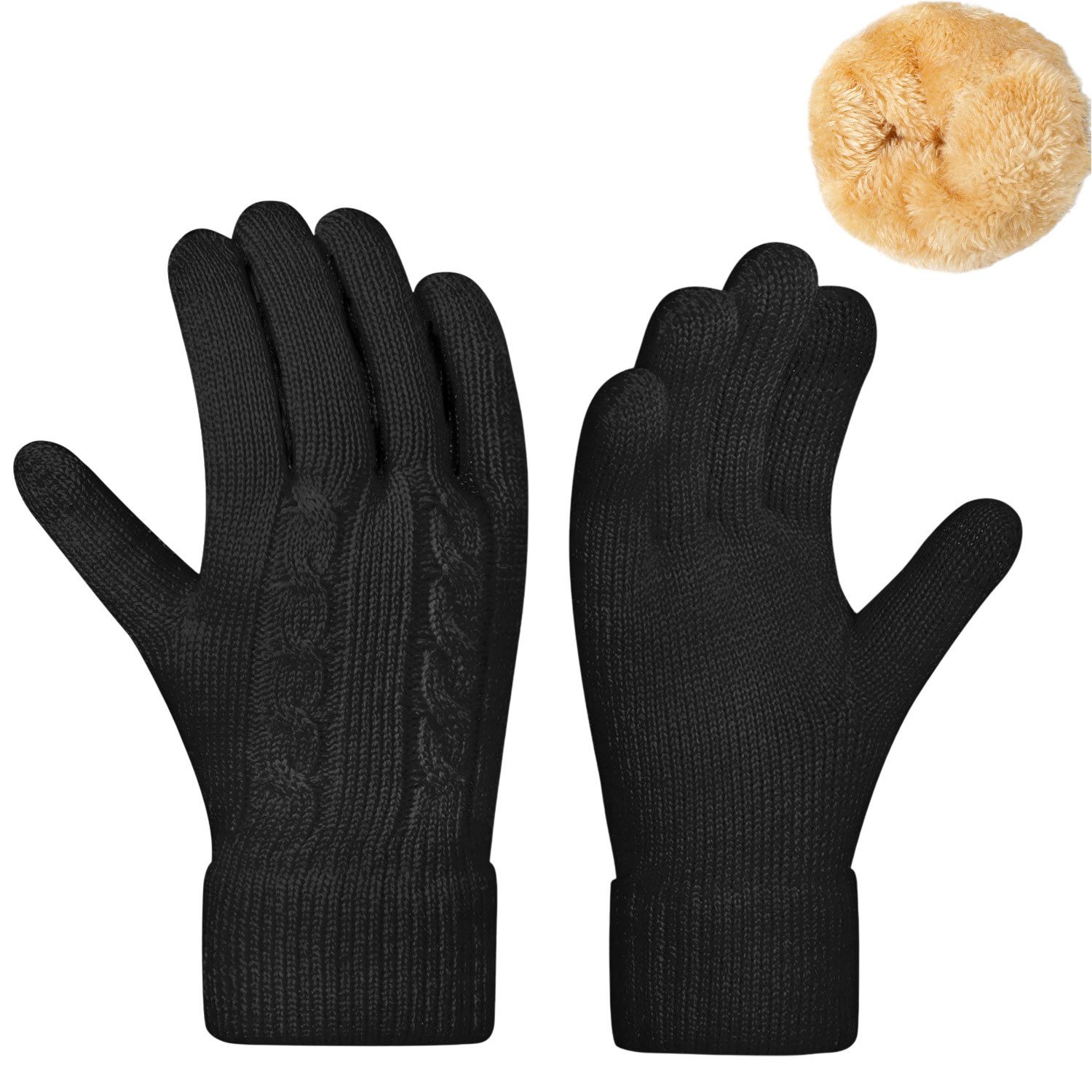 Refttenw Strickhandschuhe Damen Winterhandschuhe mit Fleecefutter, Touchscreen-Design