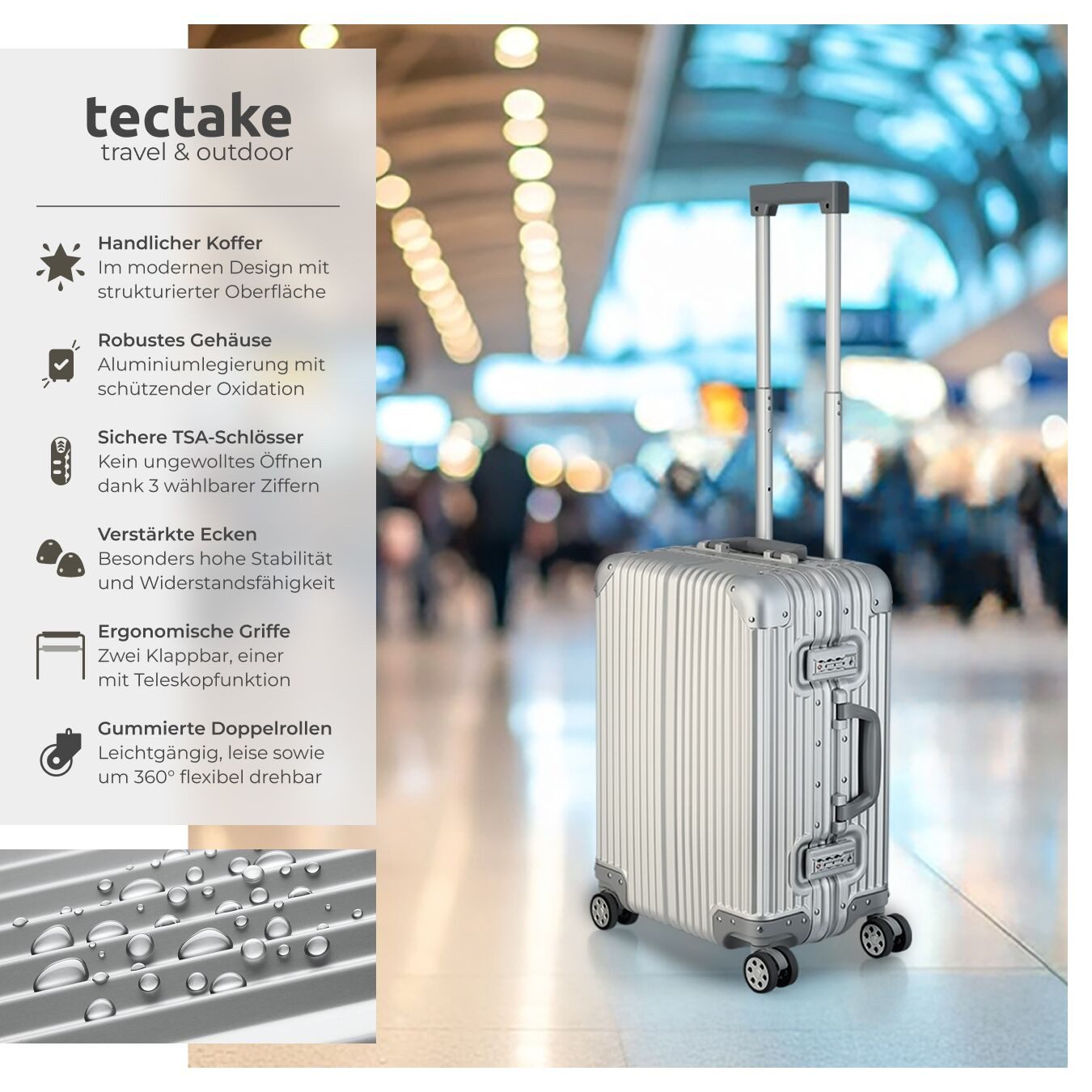 tectake Trolley Aluminium Boardtrolley, 4 Rollen, eloxierte Aluminiumlegierung
