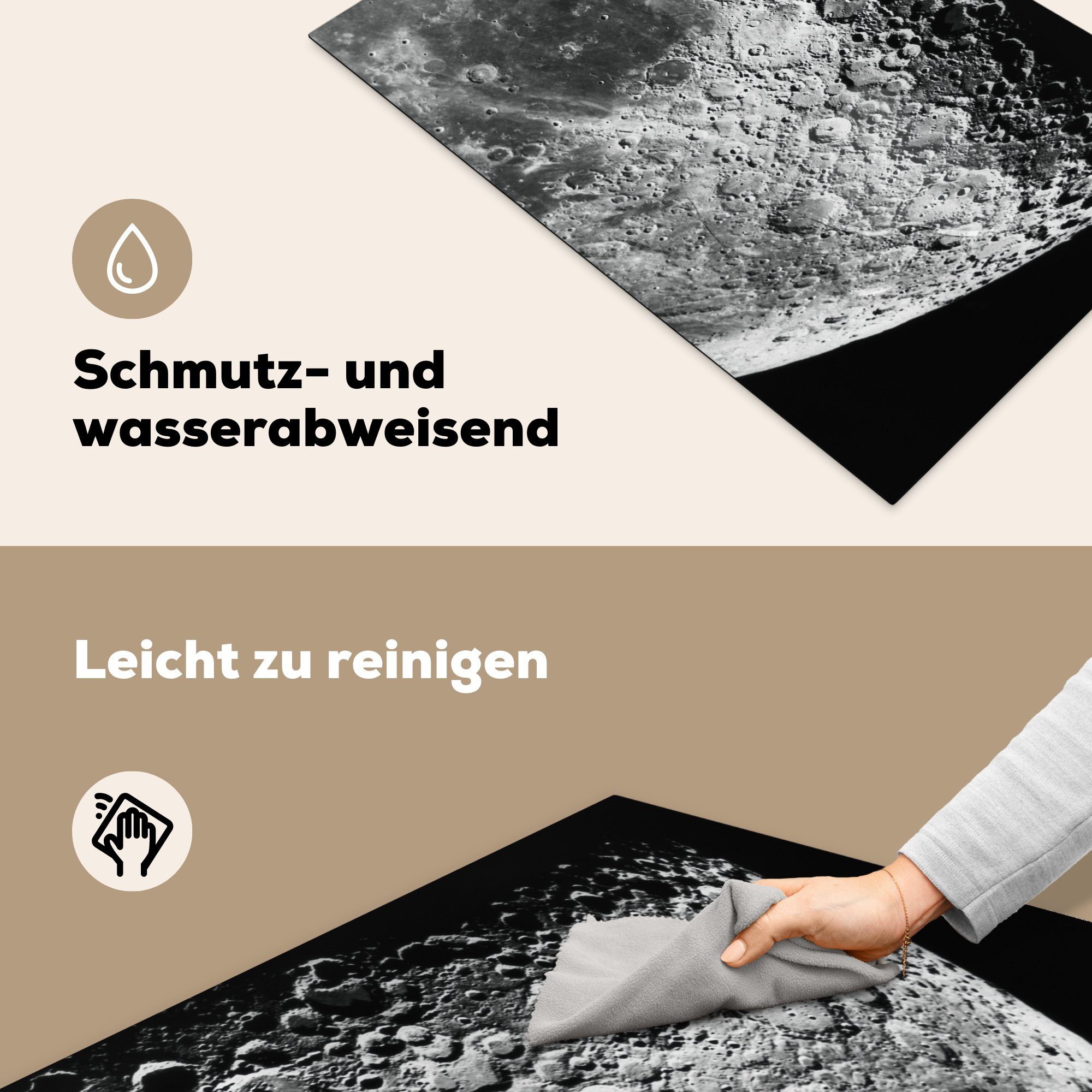 MuchoWow Herdblende-/Abdeckplatte Mond - Weltraum die küche, Schutz - Vinyl, für 81x52 cm, Ceranfeldabdeckung (1 Schwarz, Induktionskochfeld tlg)