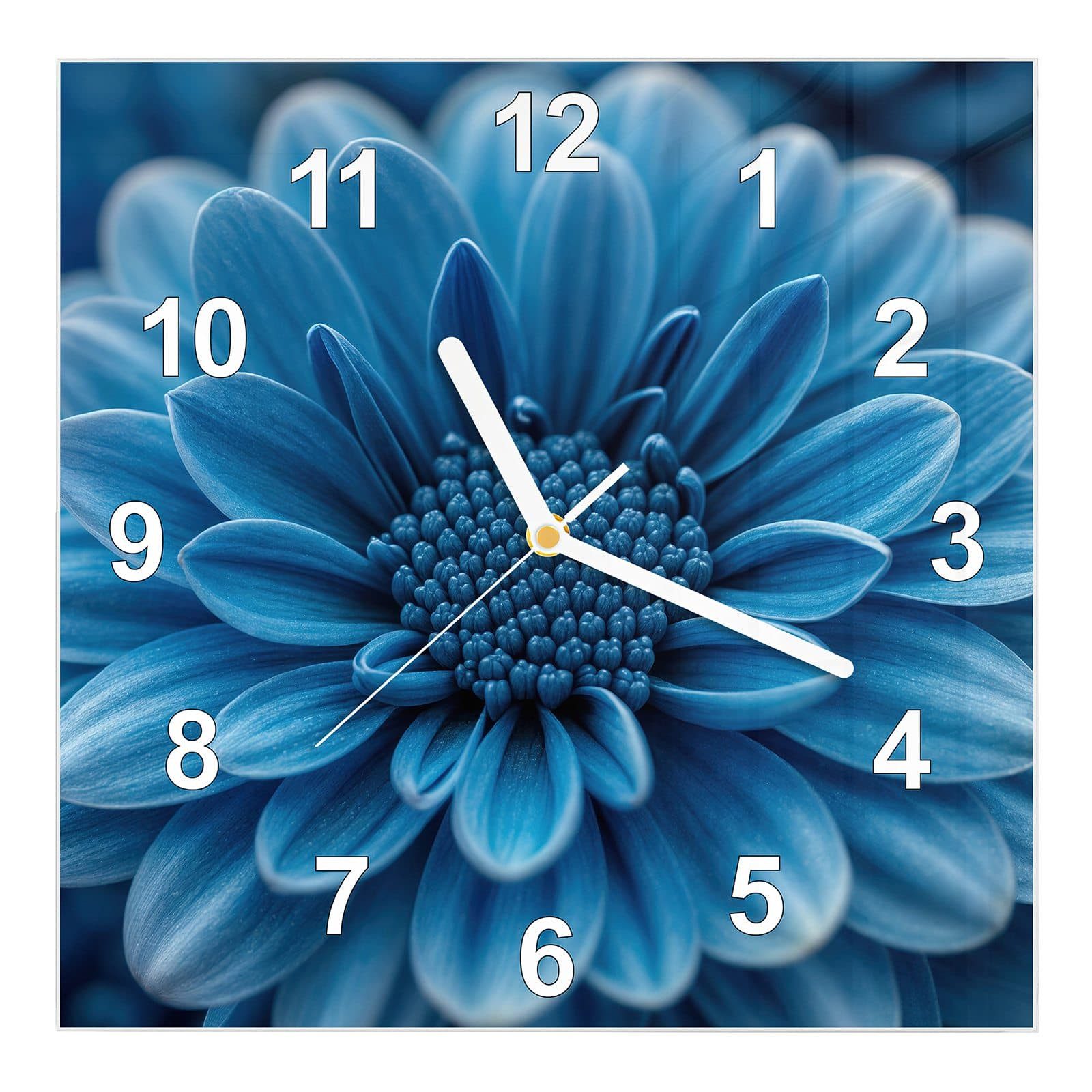 Wanduhr Glasuhr Wanduhr Wandkunst Größe 30 x 30 cm mit Motiv Blaue Blume
