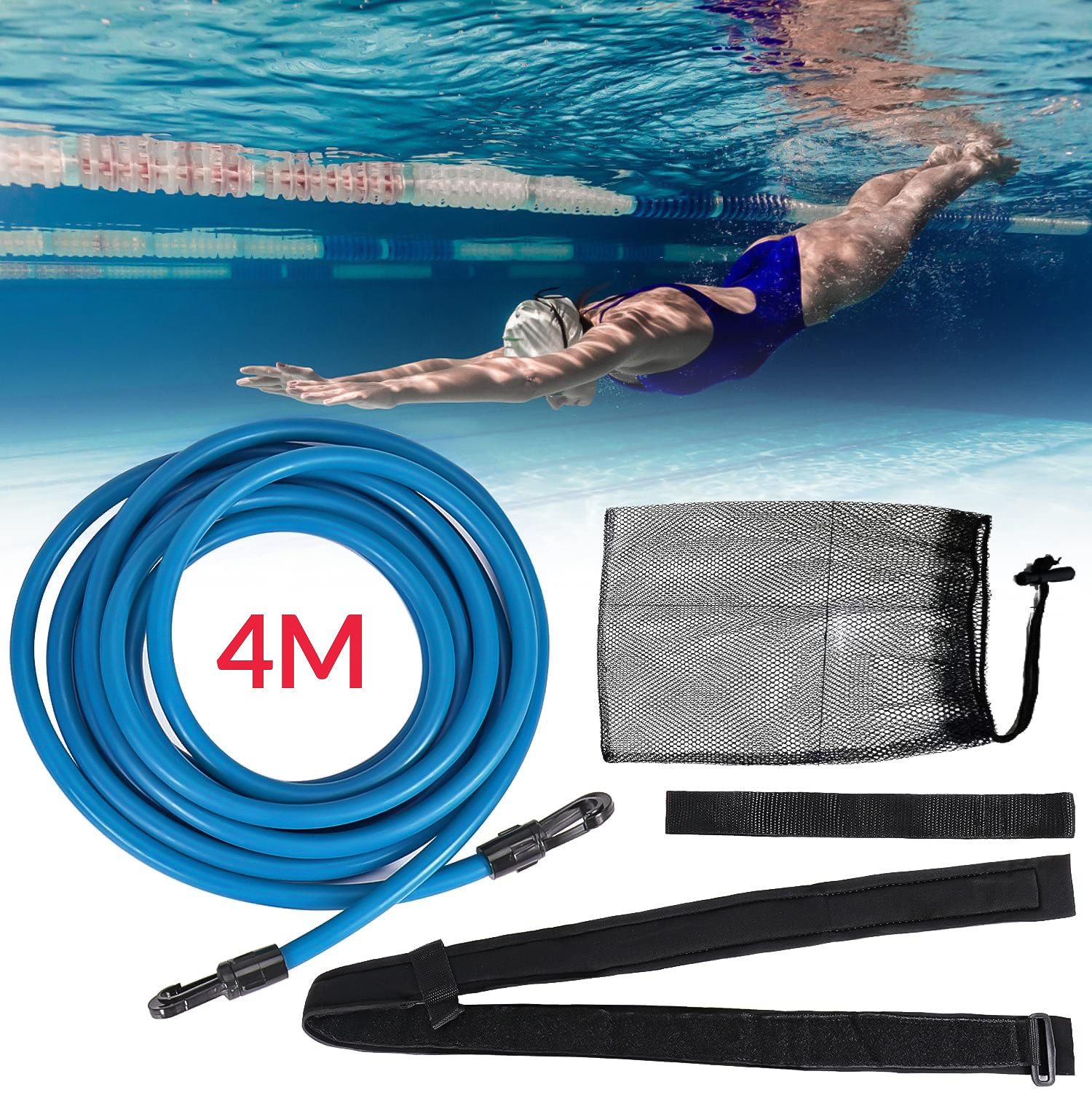Wonsoso Schwimmgürtel Pool Schwimmwiderstand Gürtel: Einstellbares Zugseil (Schwimmgurt-Set, 1x 4m Schwimmgurt), Wasserfestes, strapazierfähiges Material