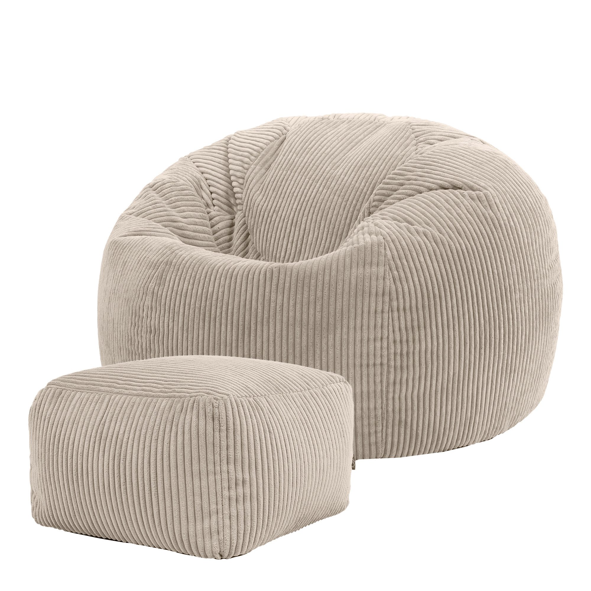 icon Sitzsack Erwachsene aus Cord „Kingston“ mit Hocker (Spar-Set, 1 x Sitzsack, 1 x Fußhocker), 85x50cm, Made in Germany, für Erwachsene & Kinder