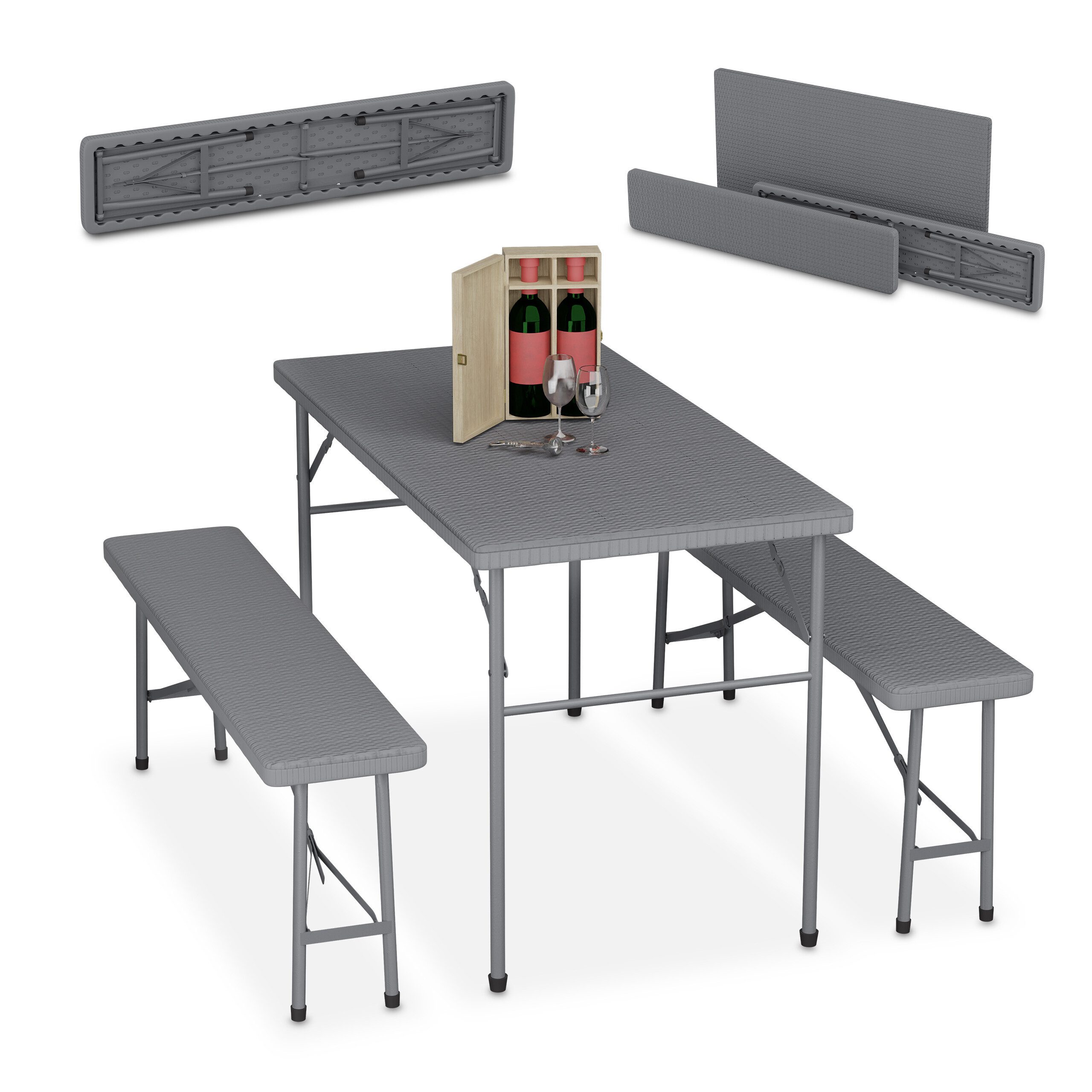relaxdays Bierzeltgarnitur 3-tlg. Bierzeltgarnitur klappbar, (3-teiliges Set, 3-tlg., 1 Tisch, 2 Bänke), grau
