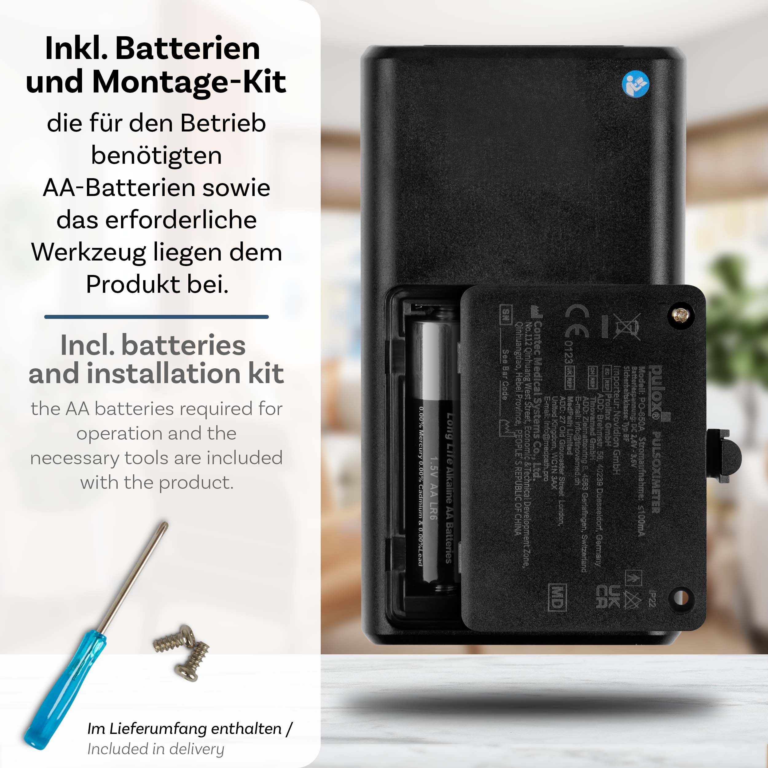 pulox Pulsoximeter PO-650A Handheld Puls- und SpO2-Messgerät mit Sensor